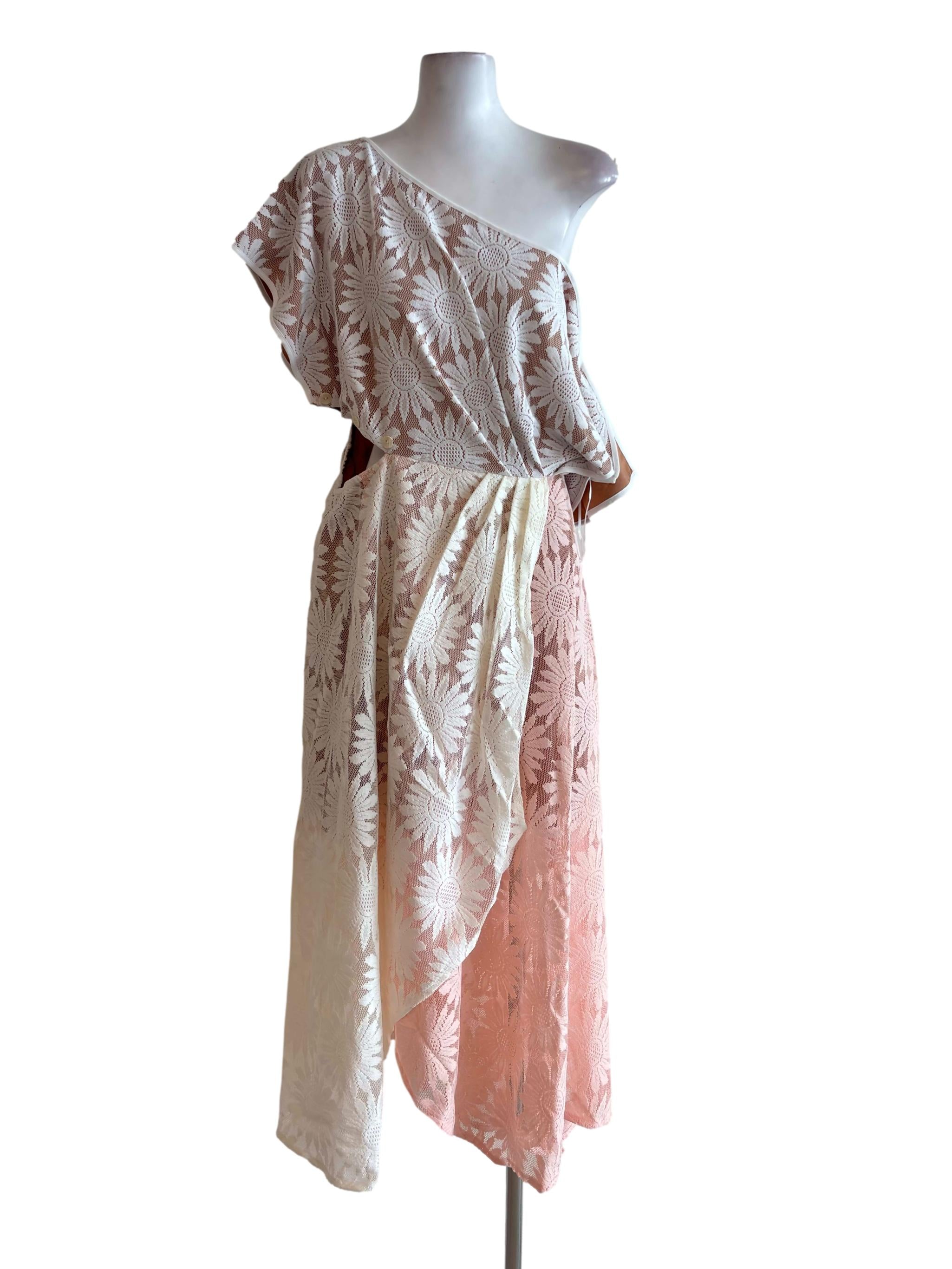 Beige Multicolor Lace Asymmetric Dress
