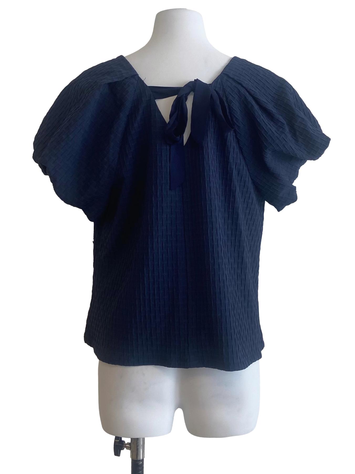 Navy Blue V-Neck Blouse