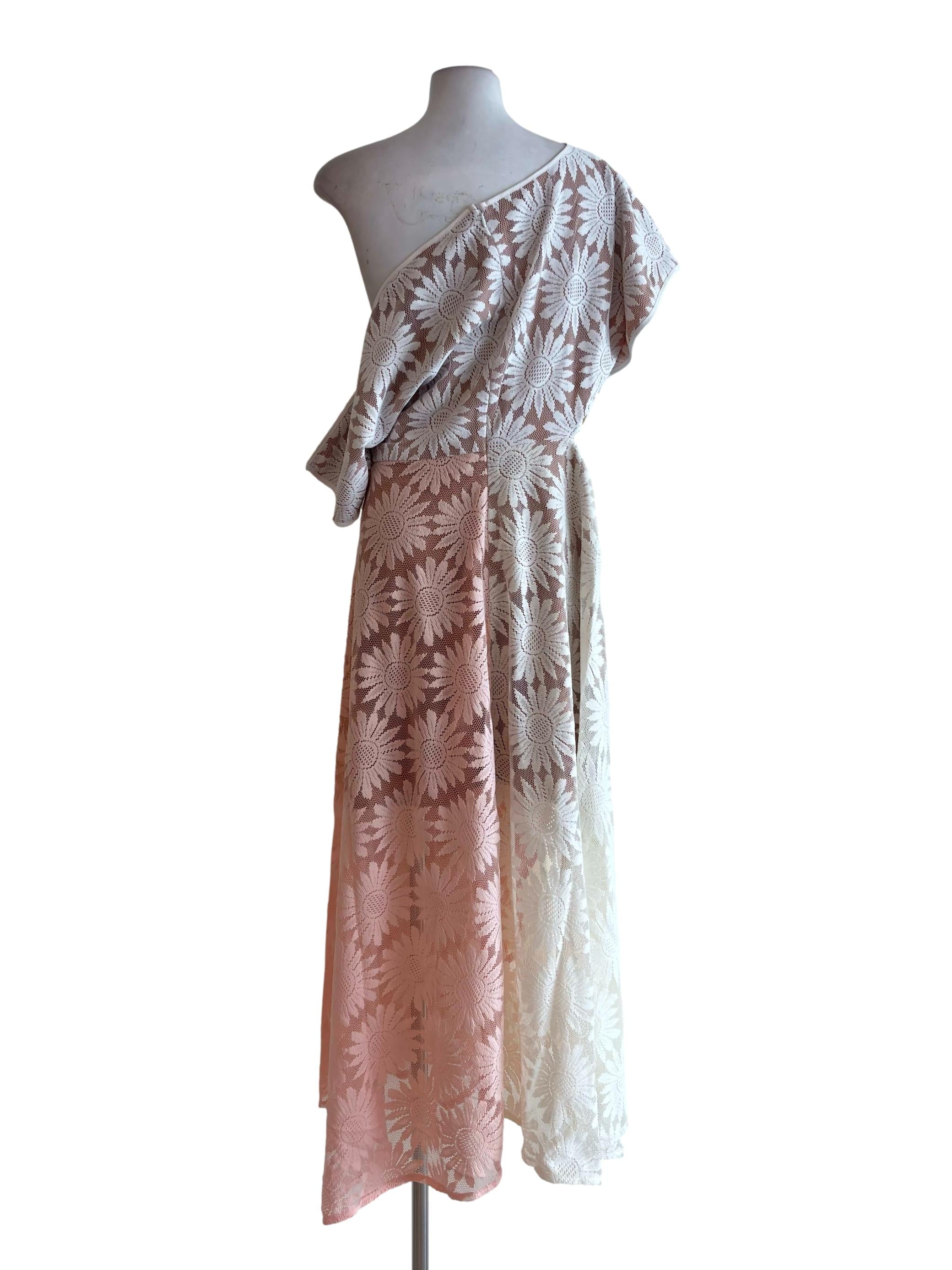 Beige Multicolor Lace Asymmetric Dress