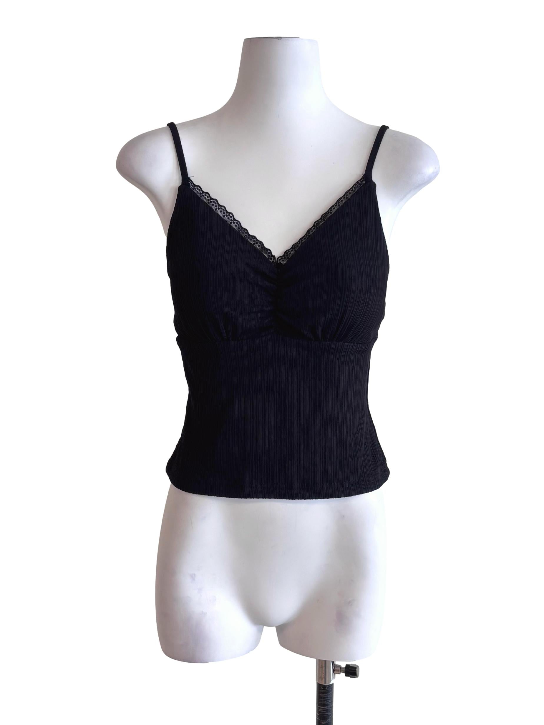 Black Lace Hem Textured Cami Top