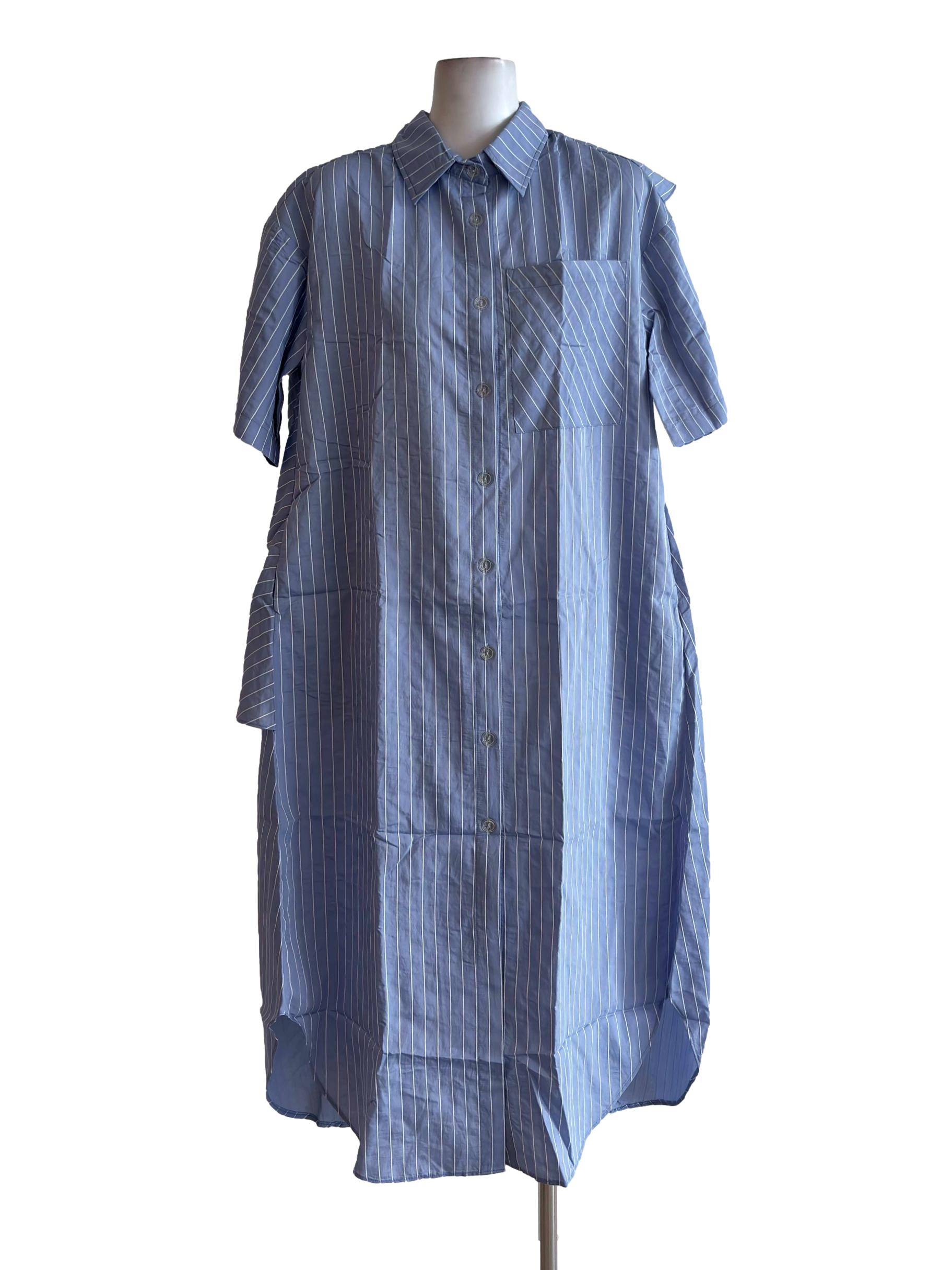 Light Blue Stripe Button Front Shirt Dress