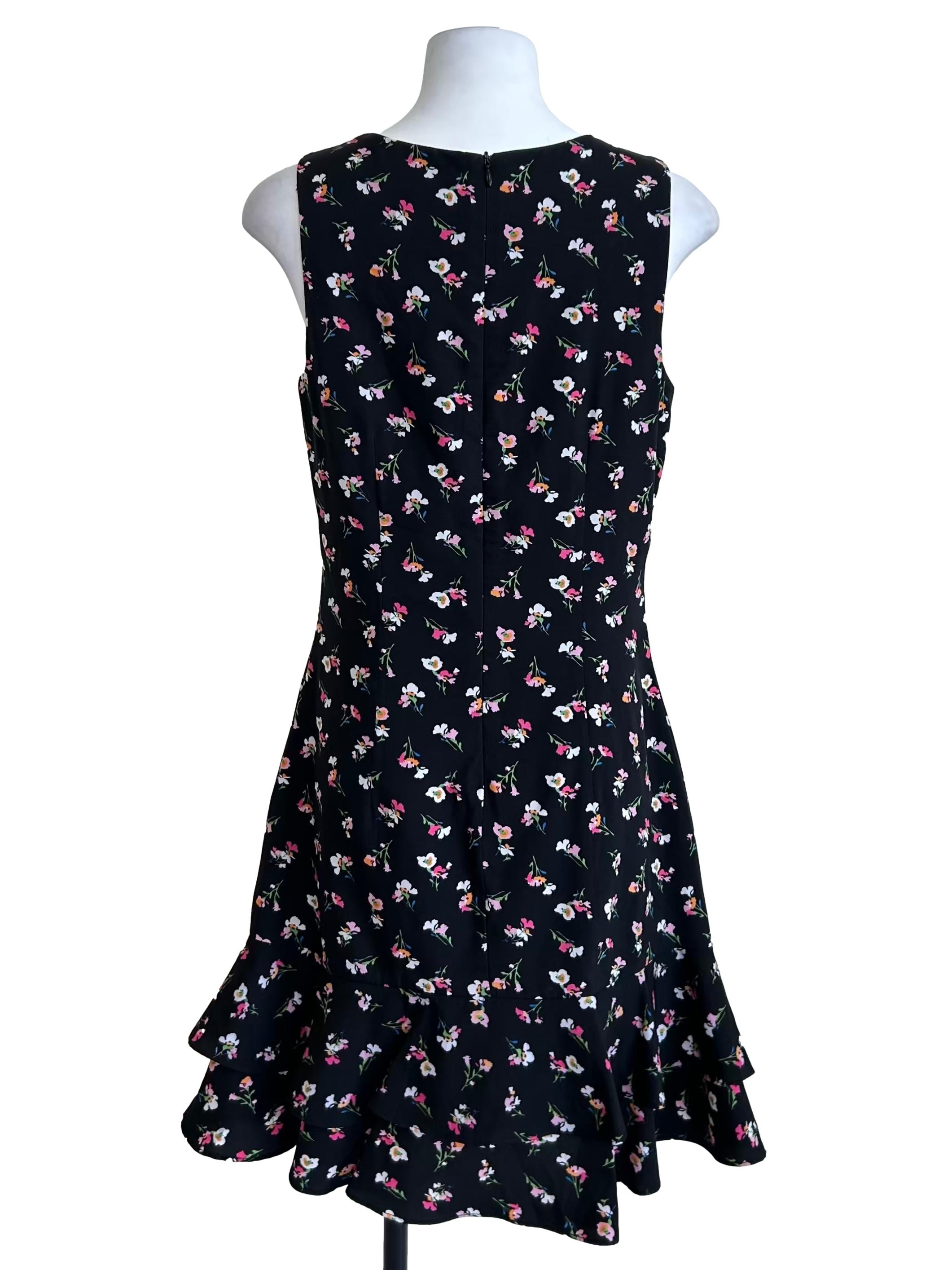 Black Floral Print Ruffle Dress