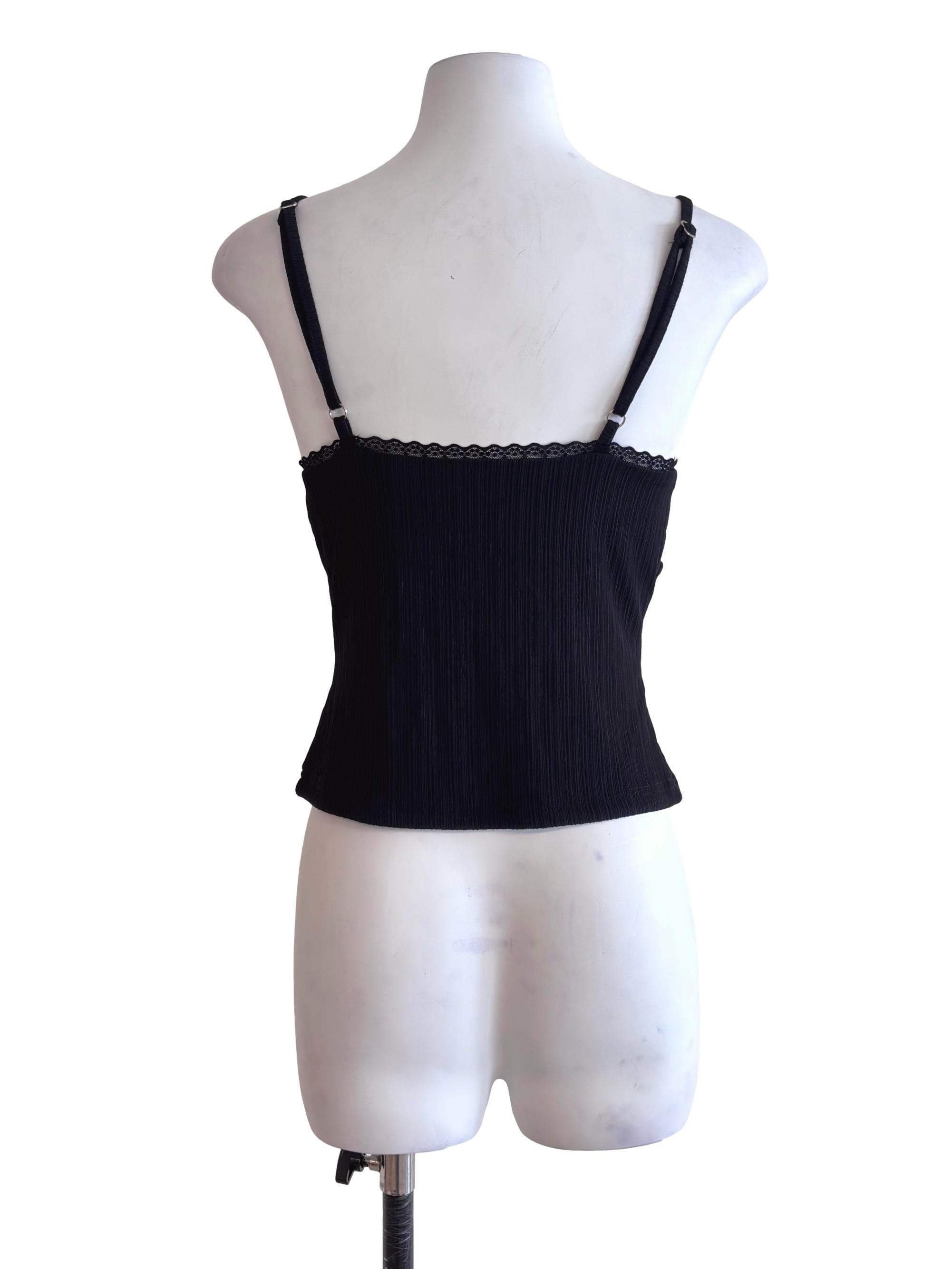 Black Lace Hem Textured Cami Top