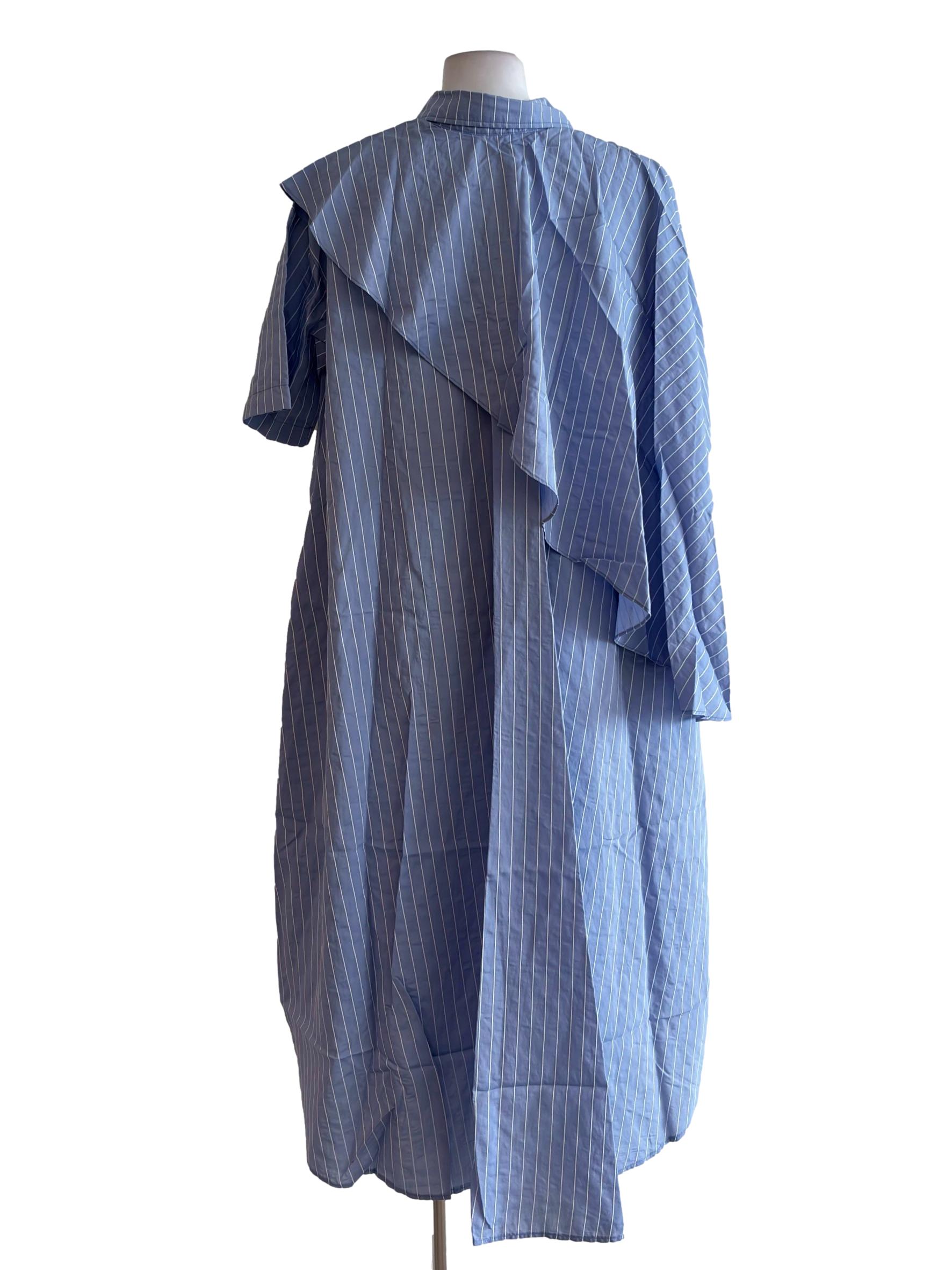 Light Blue Stripe Button Front Shirt Dress