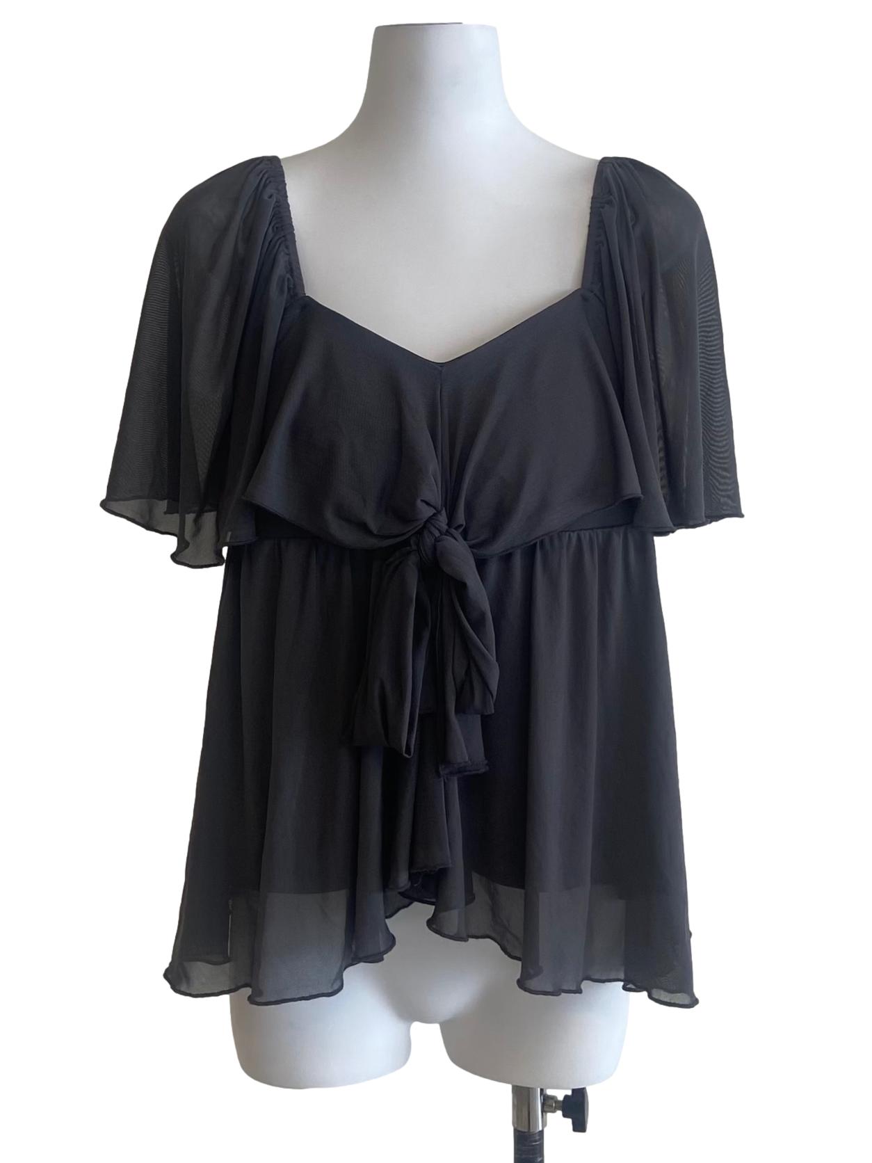 Fog Grey Square Neck Mesh Blouse