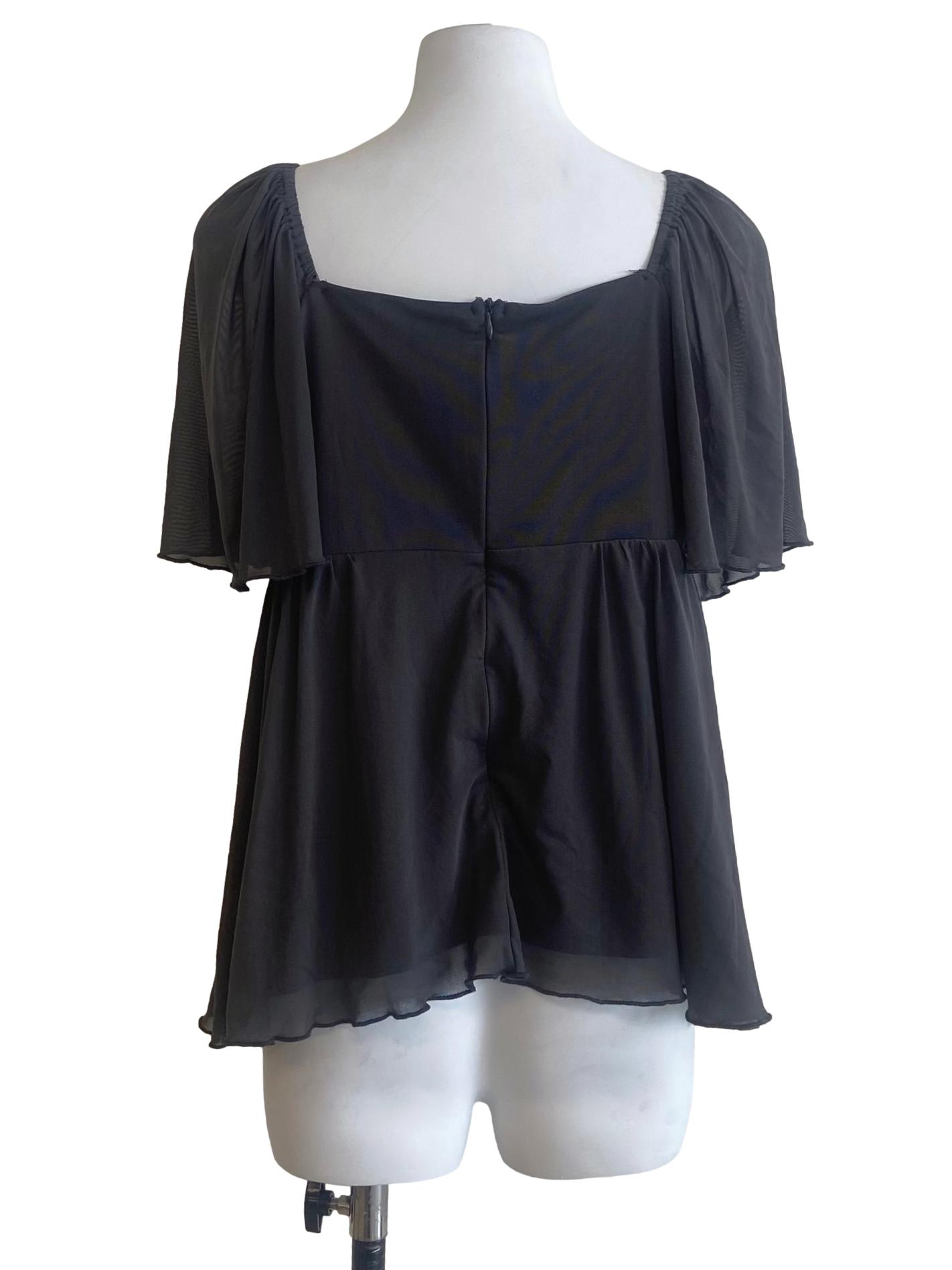 Fog Grey Square Neck Mesh Blouse