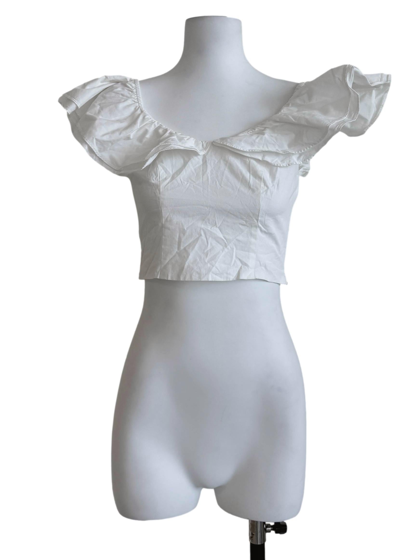 Powder White Ruffle Neckline Top