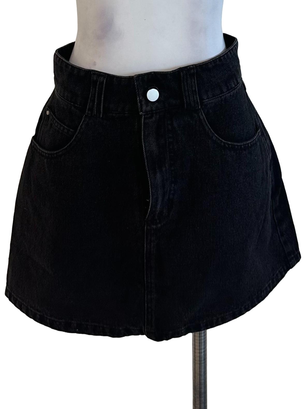 Charcoal Black Denim High Waist Skorts