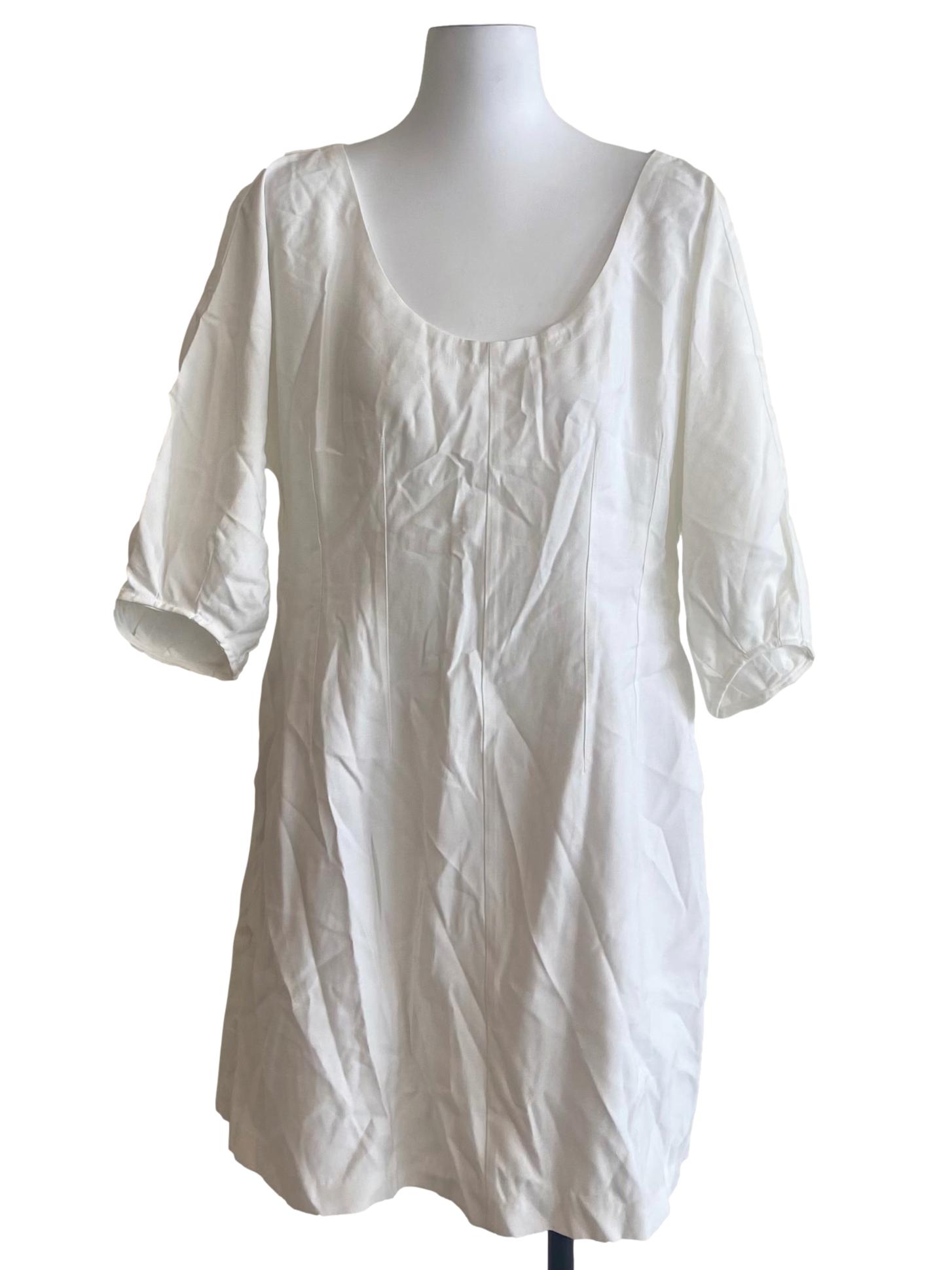 White Jewel  Neck Shift Dress