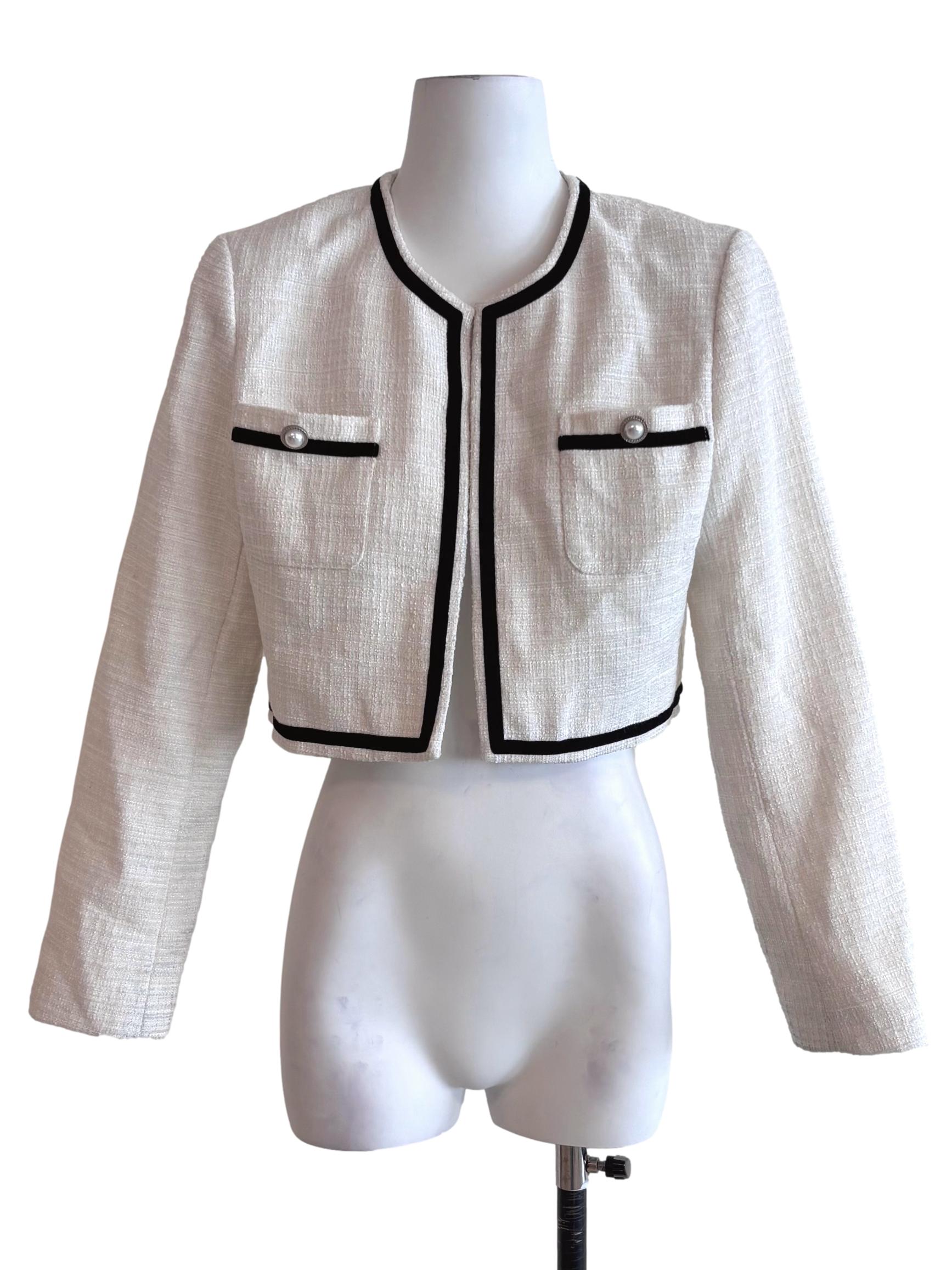 White Tweed Buttonless Cropped Blazer