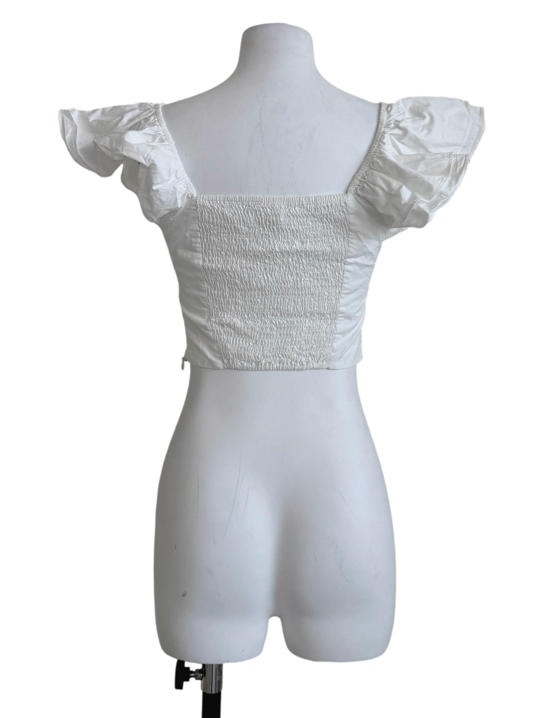 Powder White Ruffle Neckline Top