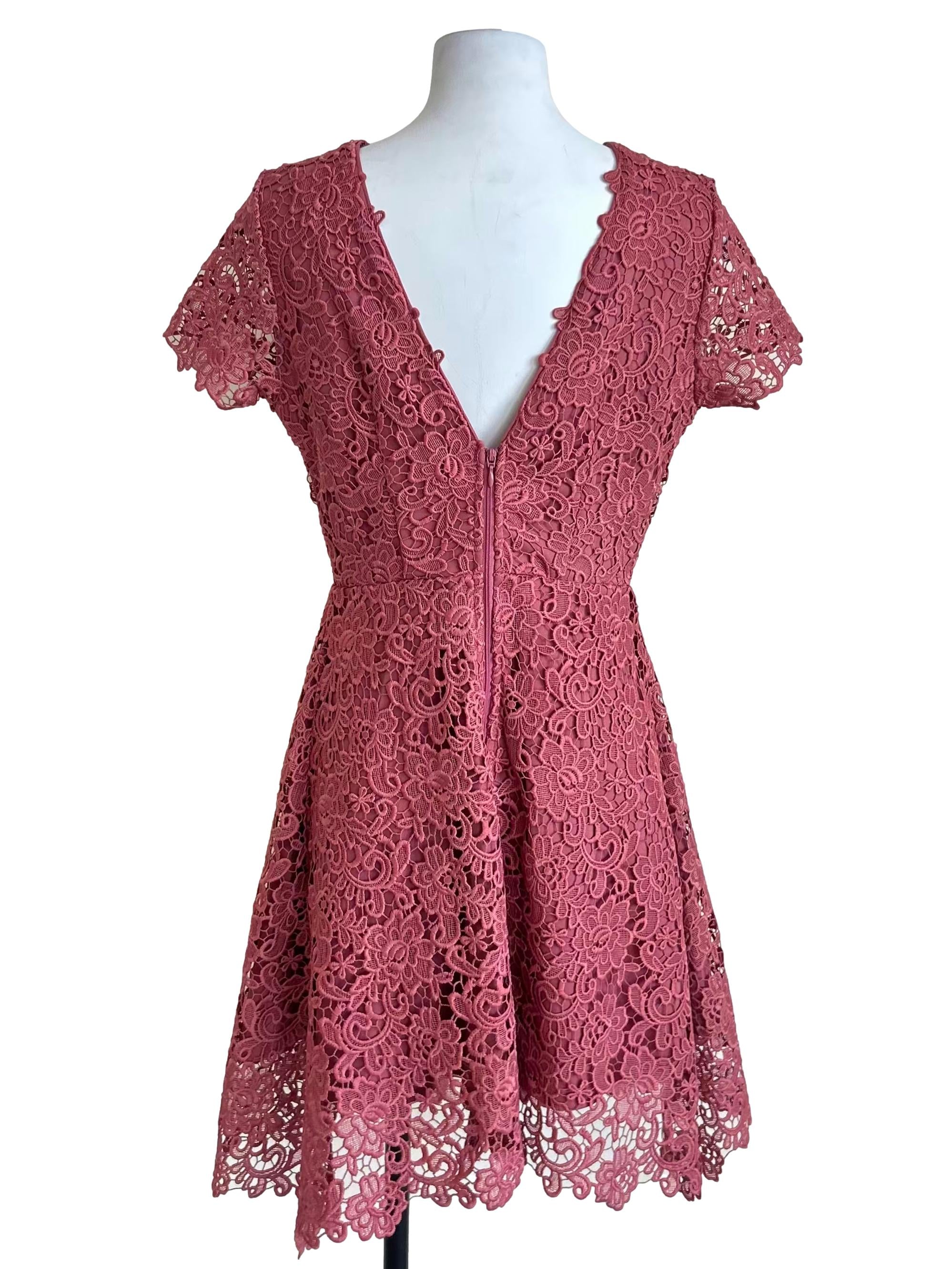 Mauve Pink Floral Lace A-Line Dress
