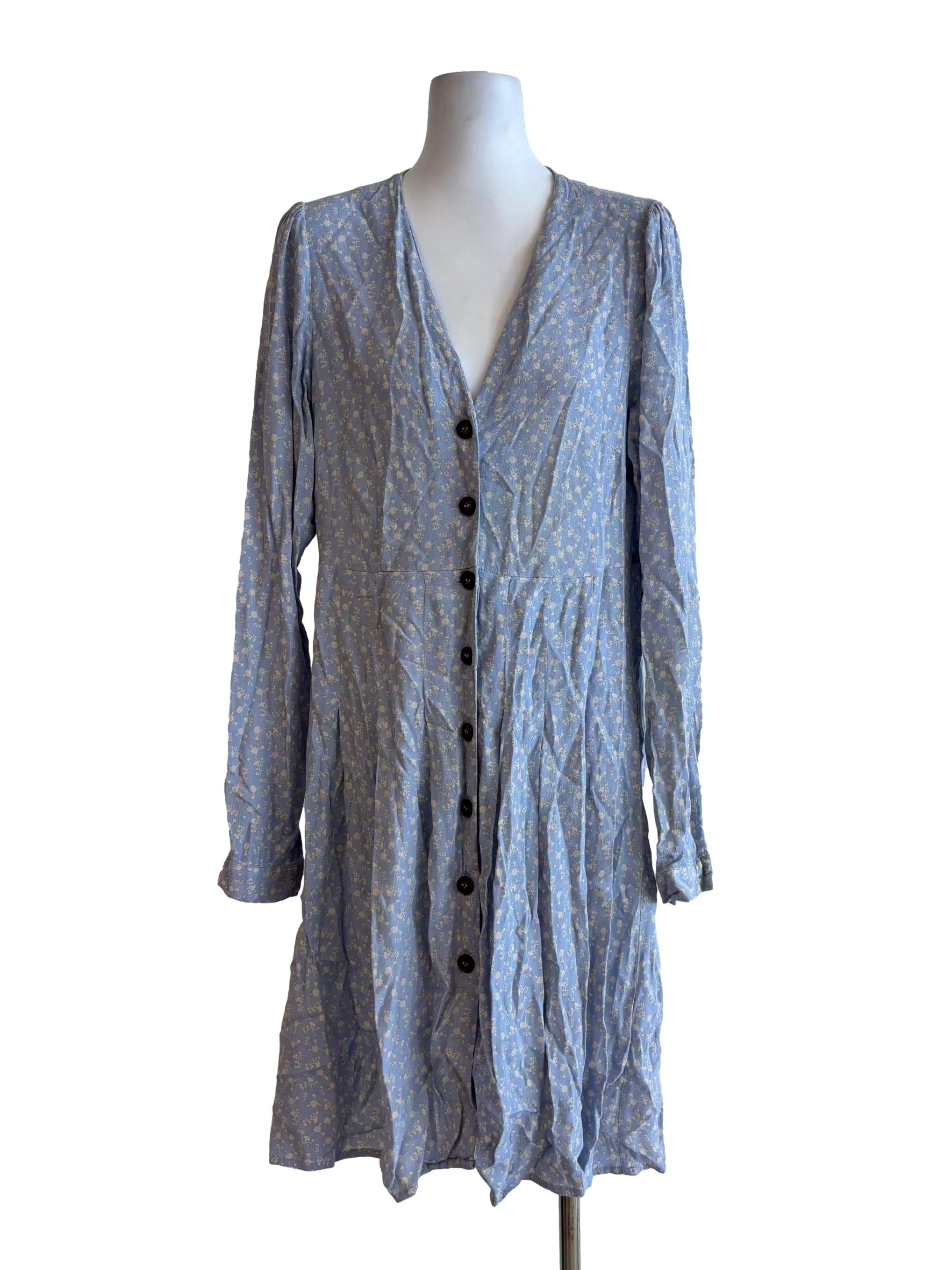 Baby Blue Long Sleeve Buttoned Dress