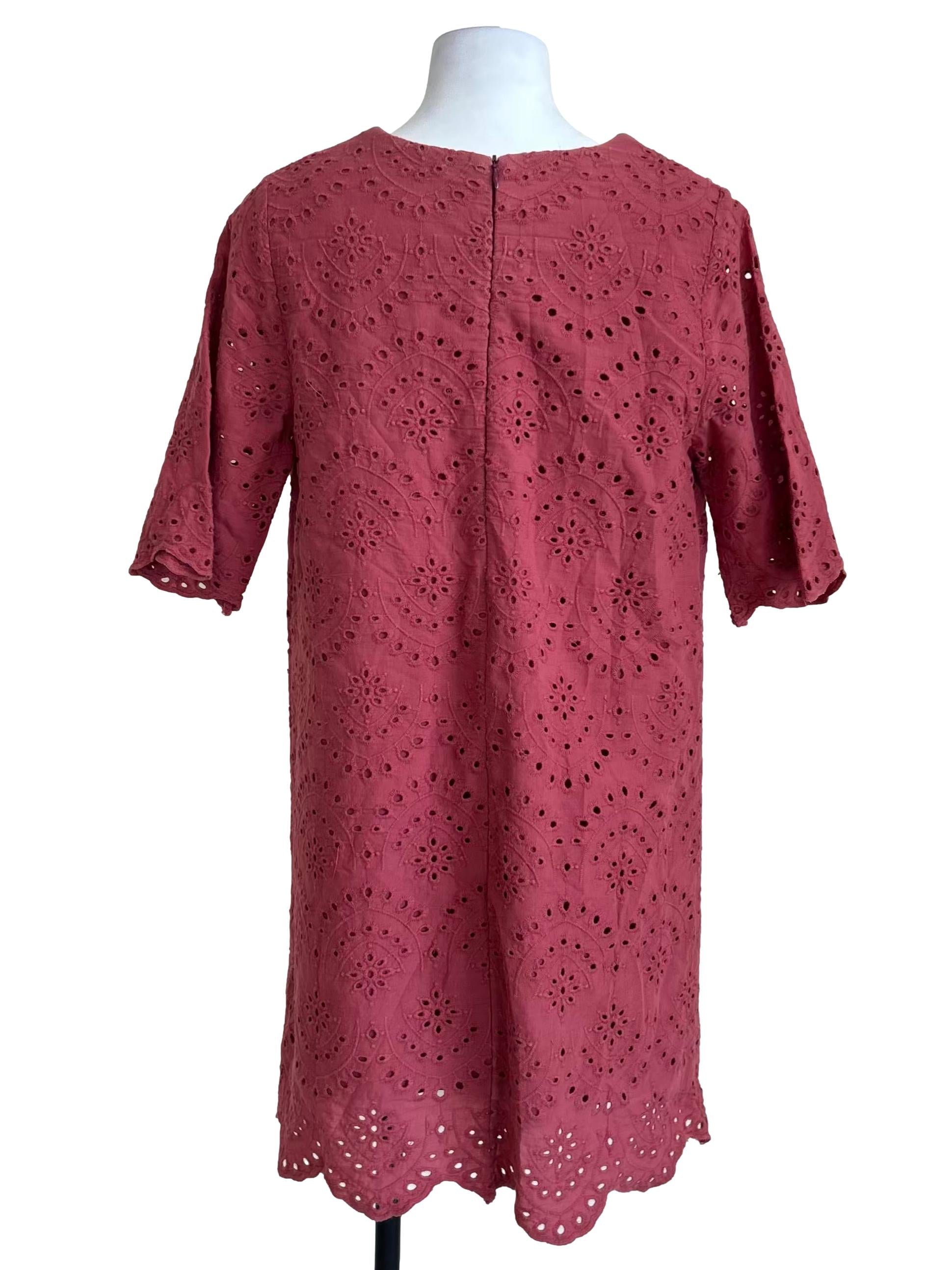 Rose Red Eyelet Embroidered Shift Dress