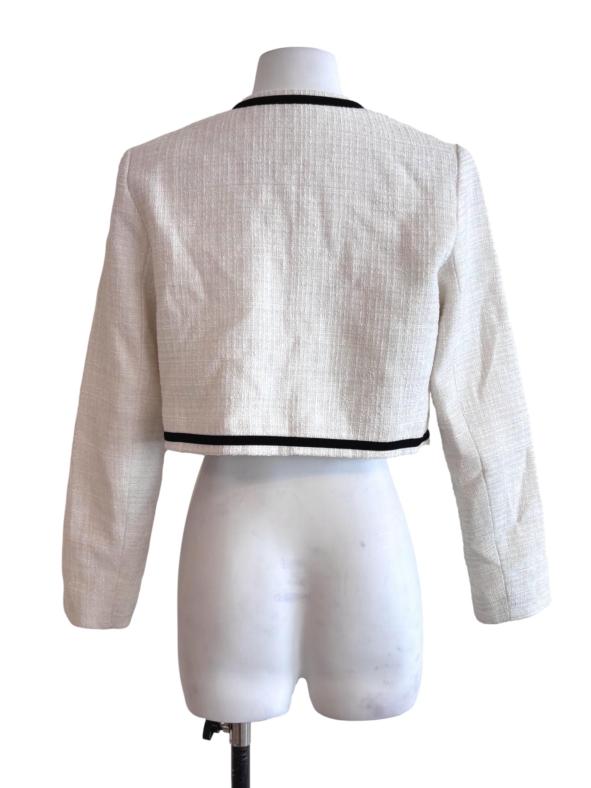 White Tweed Buttonless Cropped Blazer