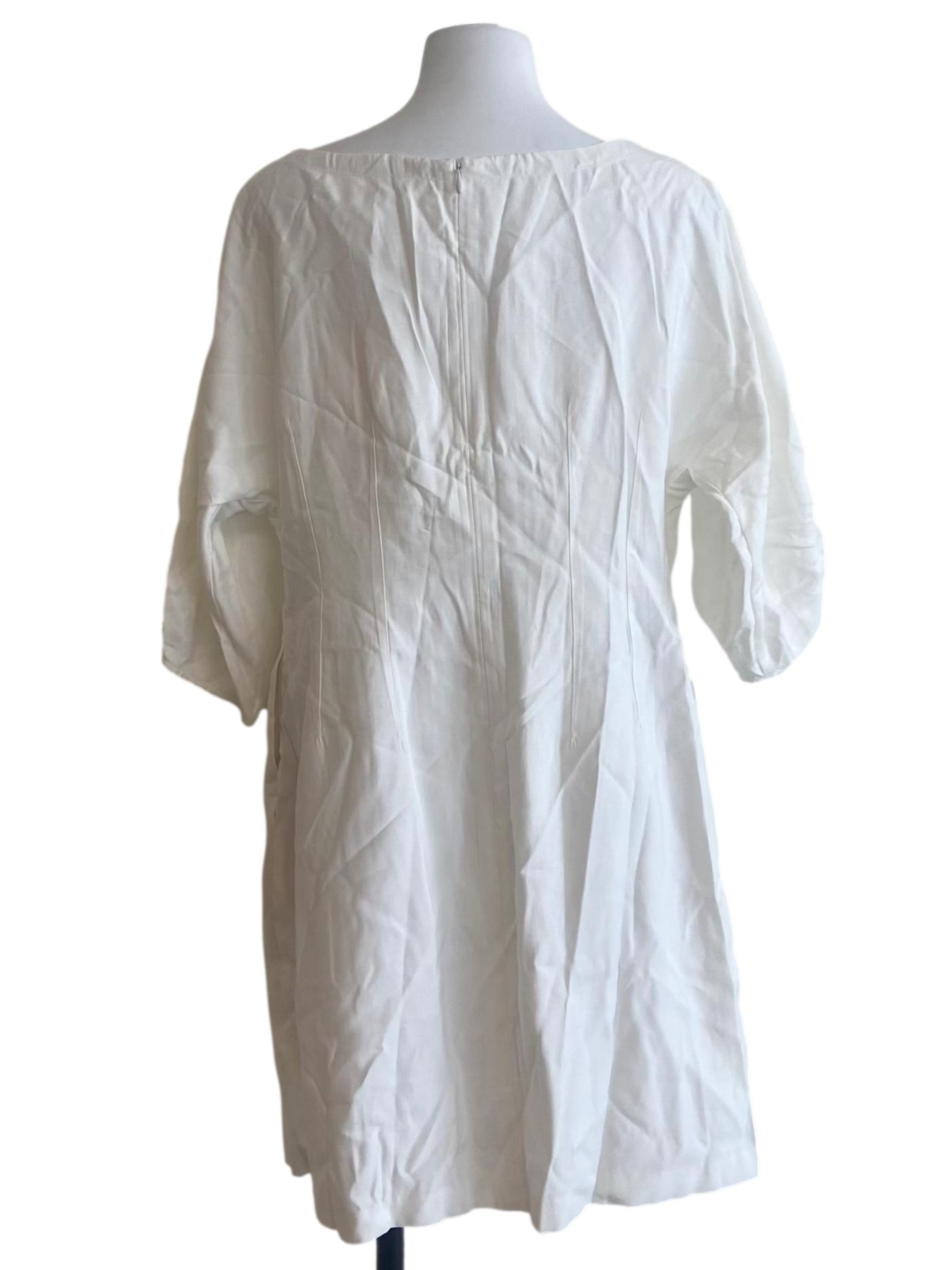 White Jewel  Neck Shift Dress