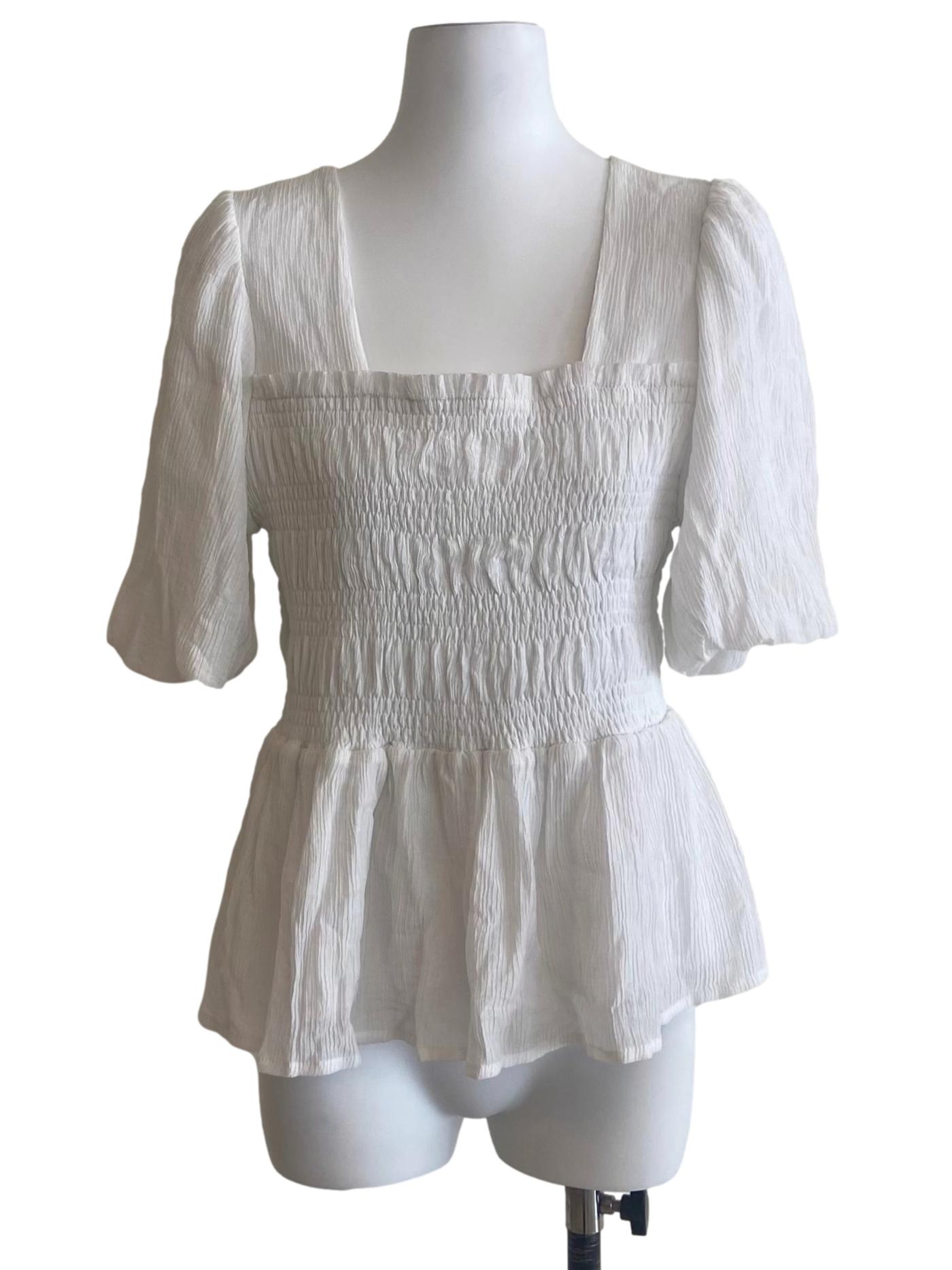 White Pegged Waist Blouse