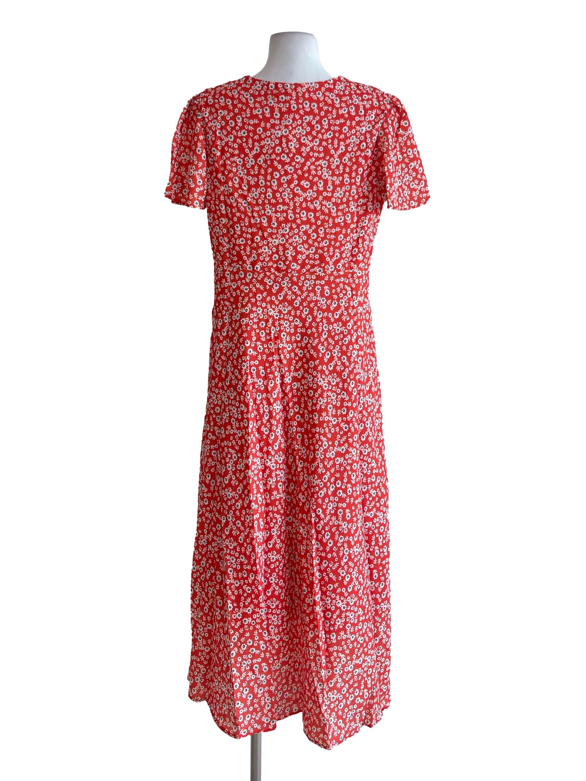 Orange Floral Pattern V Neck Maxi Dress