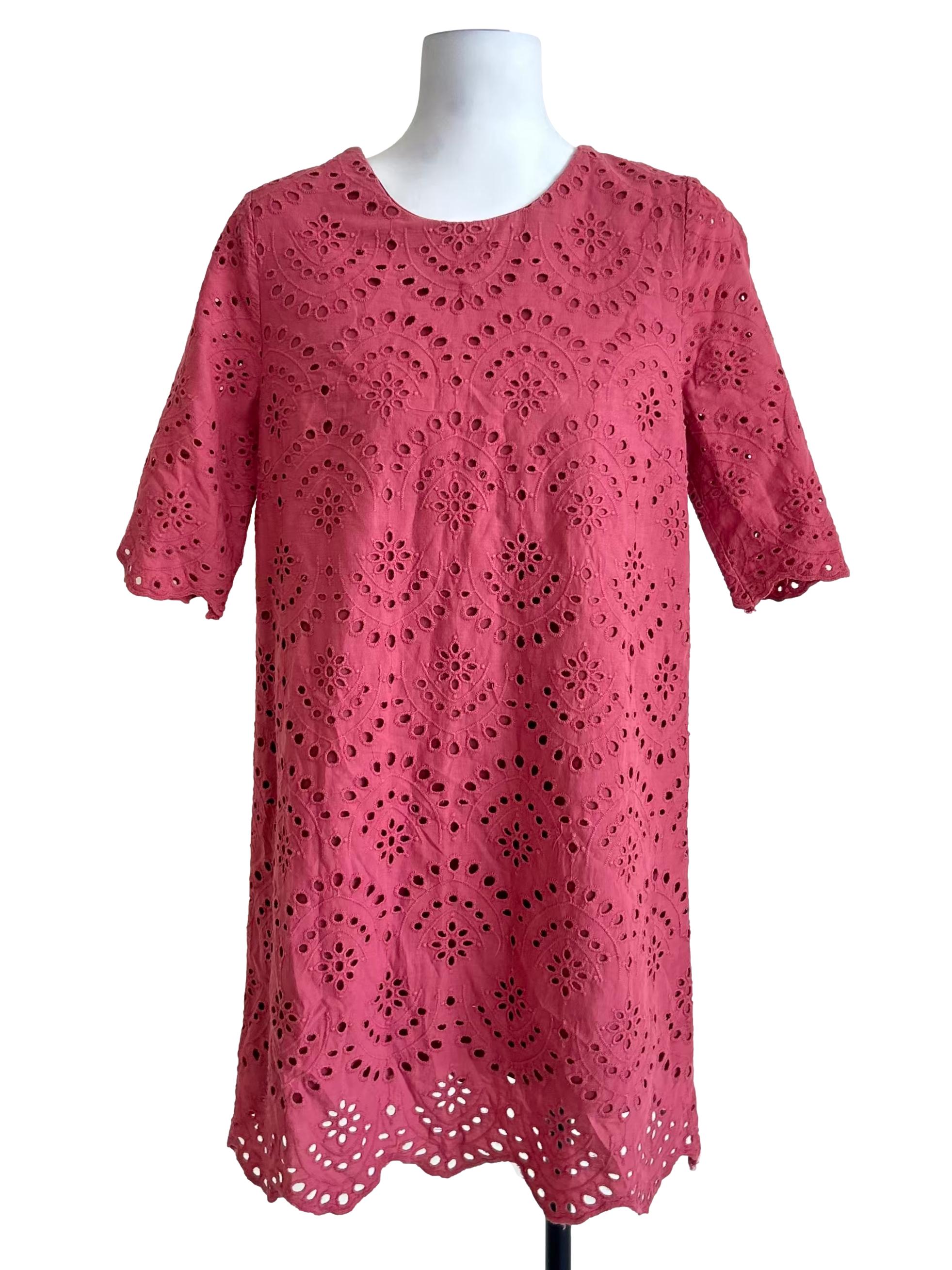Rose Red Eyelet Embroidered Shift Dress