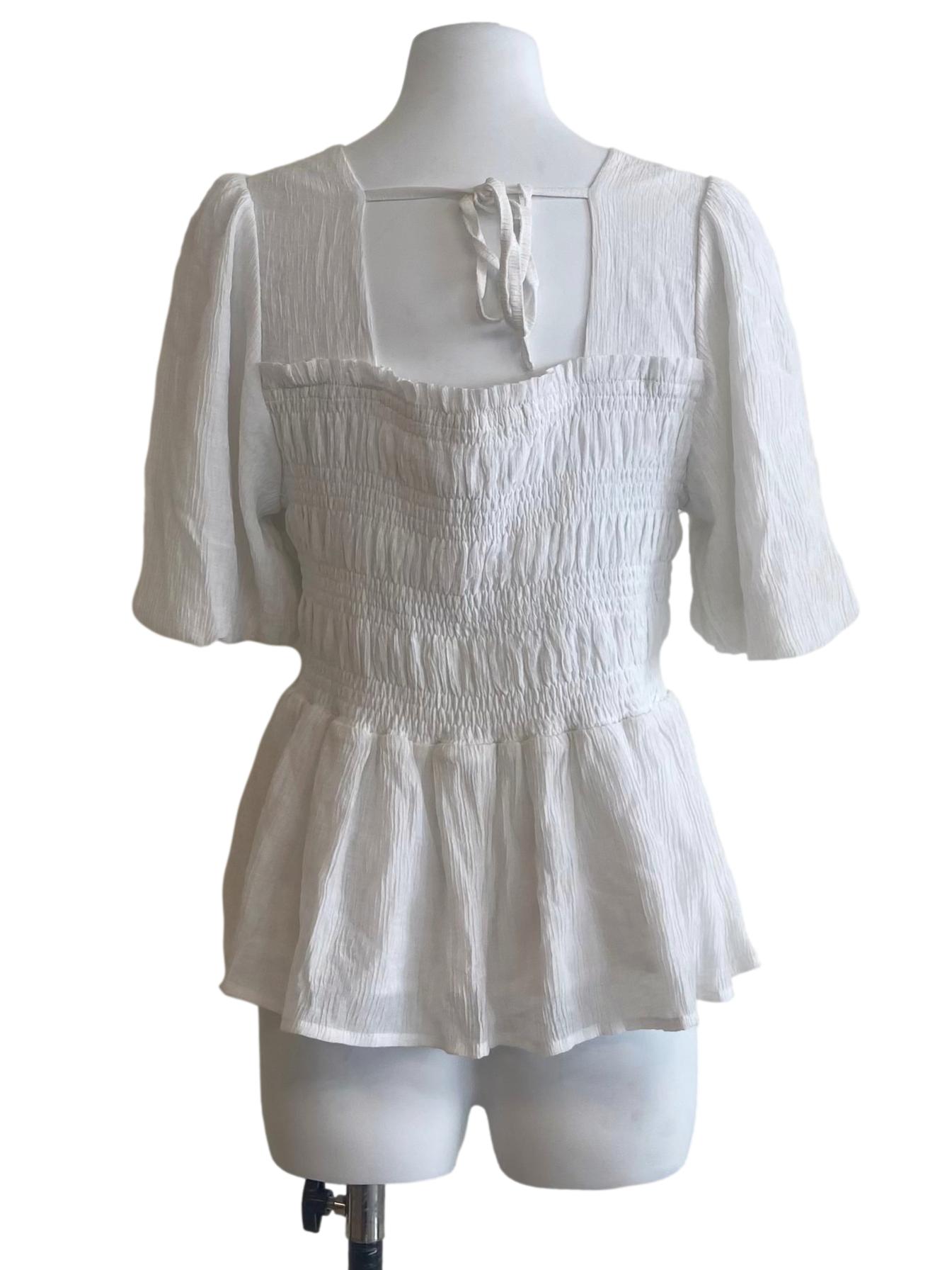 White Pegged Waist Blouse