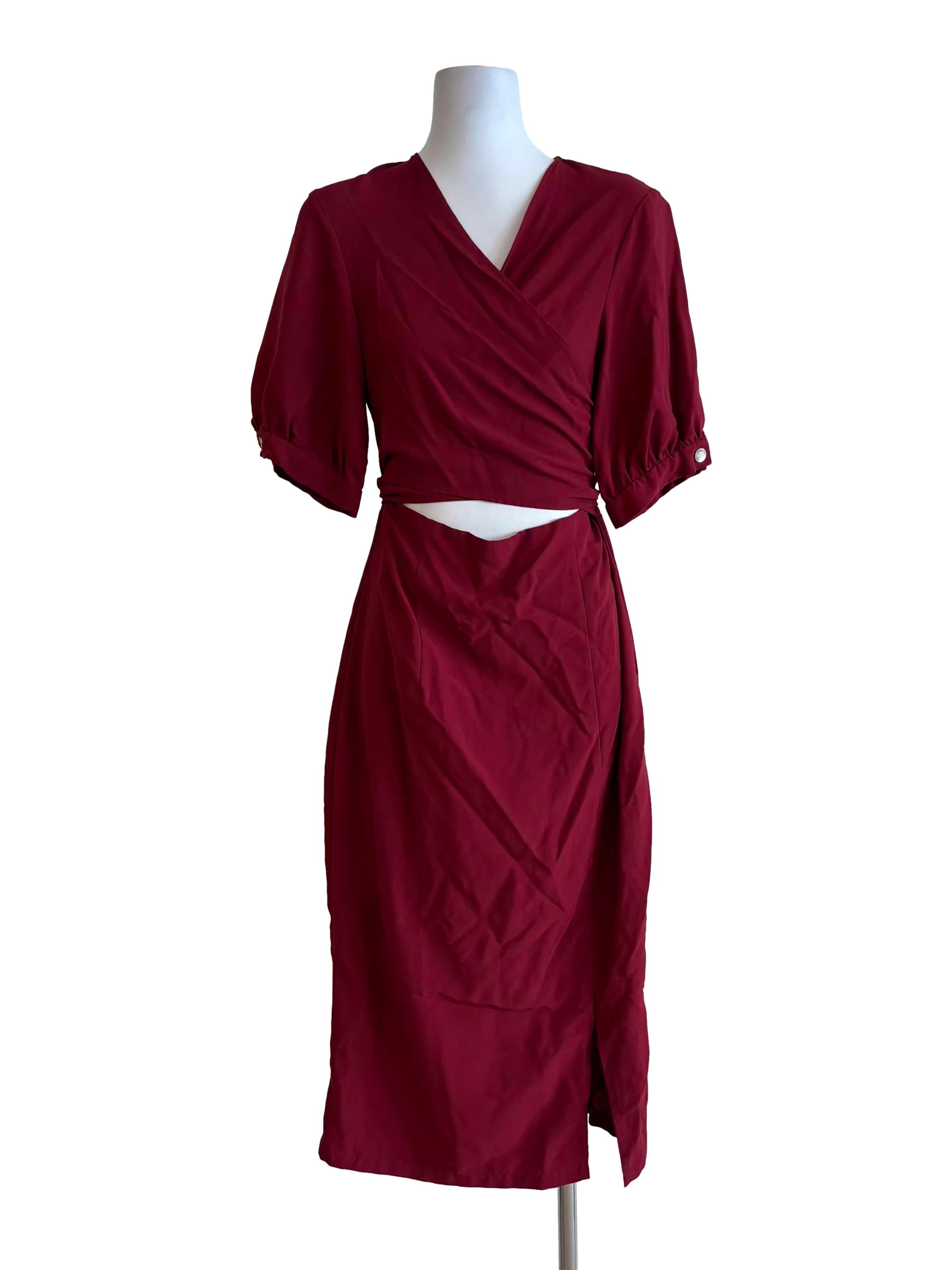 Cherry Red Surplice Front Cut Out Dress