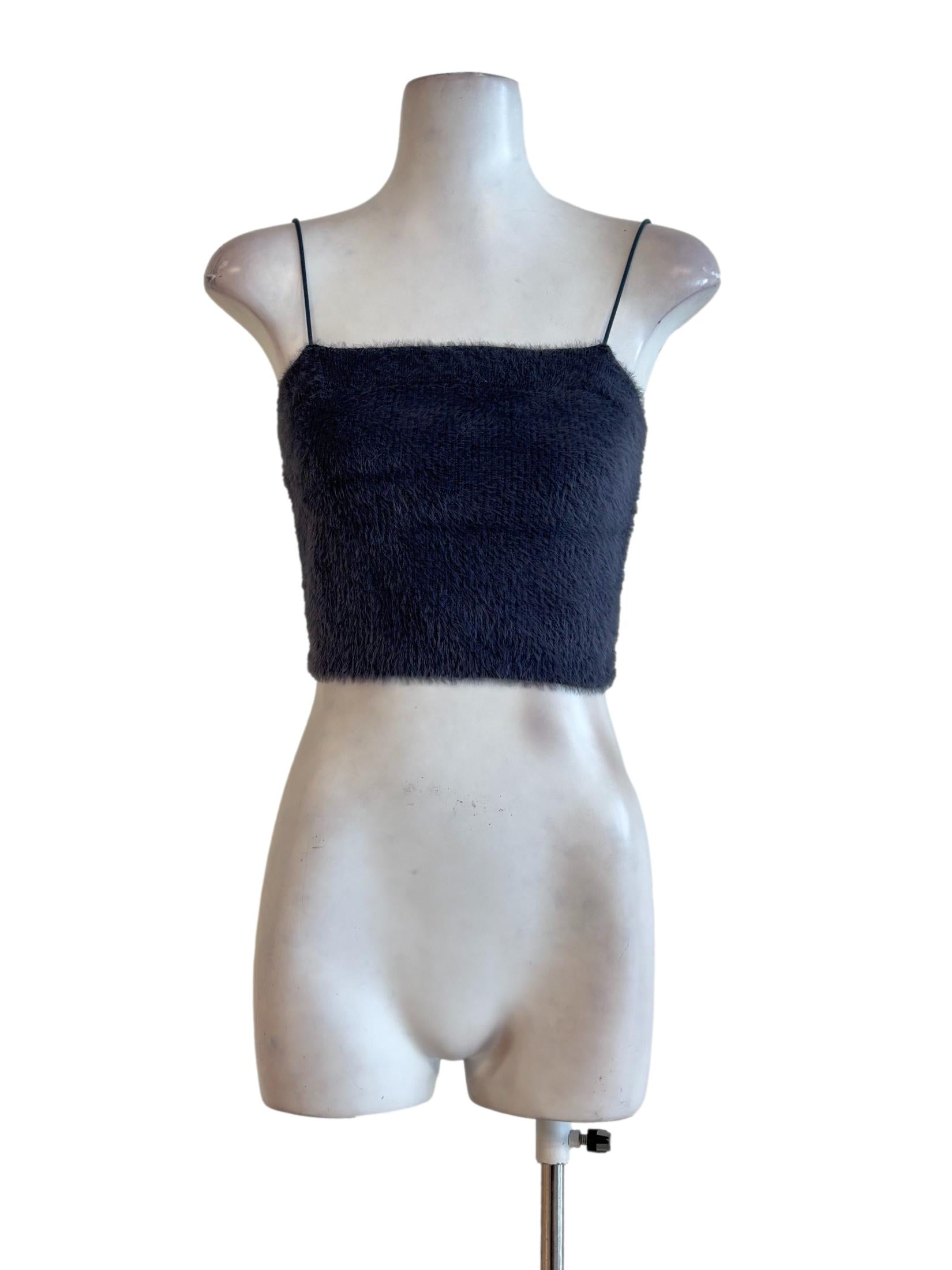 Aegean Blue Furry Spaghetti Strap Top