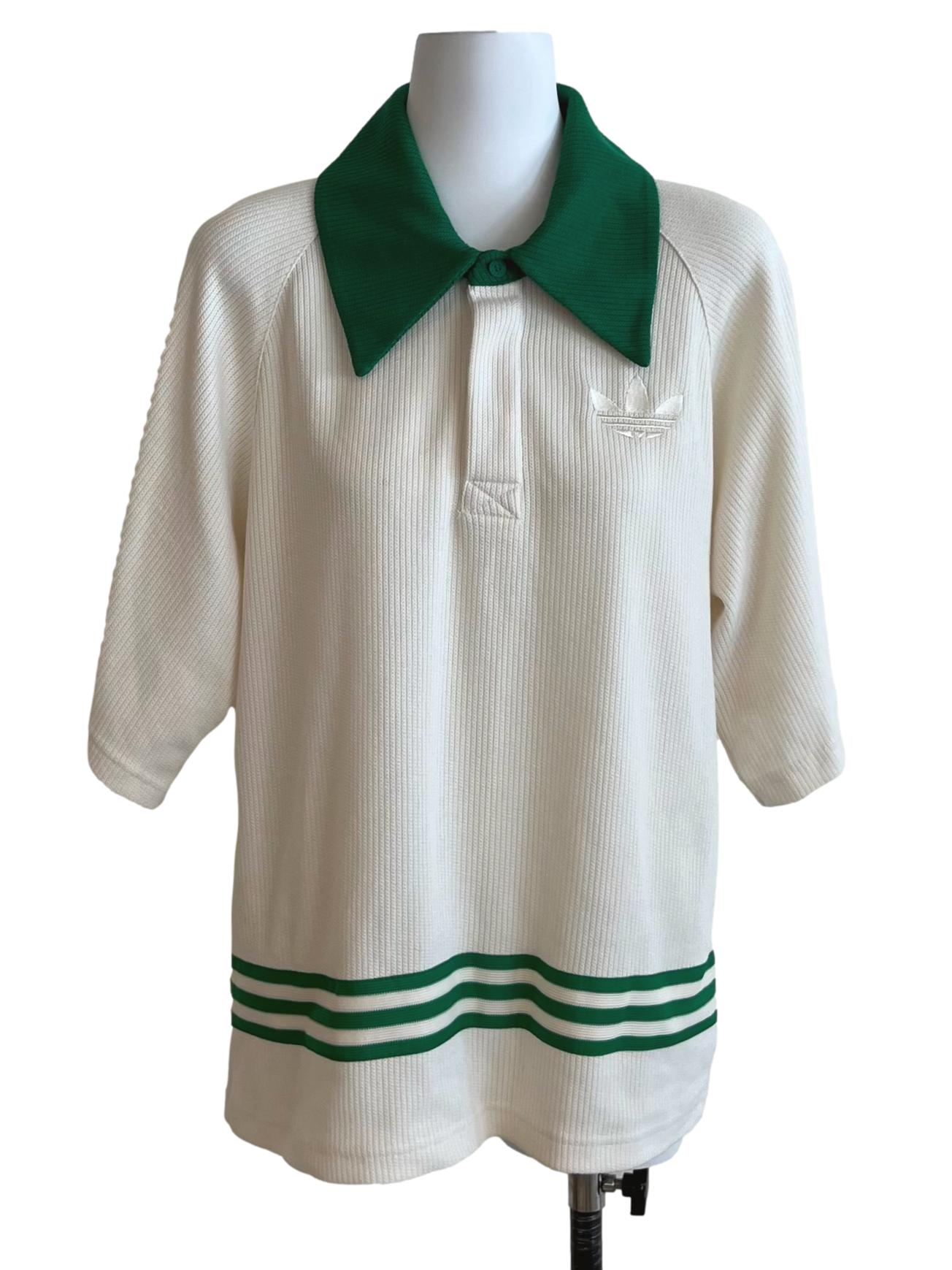Cream and Green Adicolor 70s Knit Polo Shirt