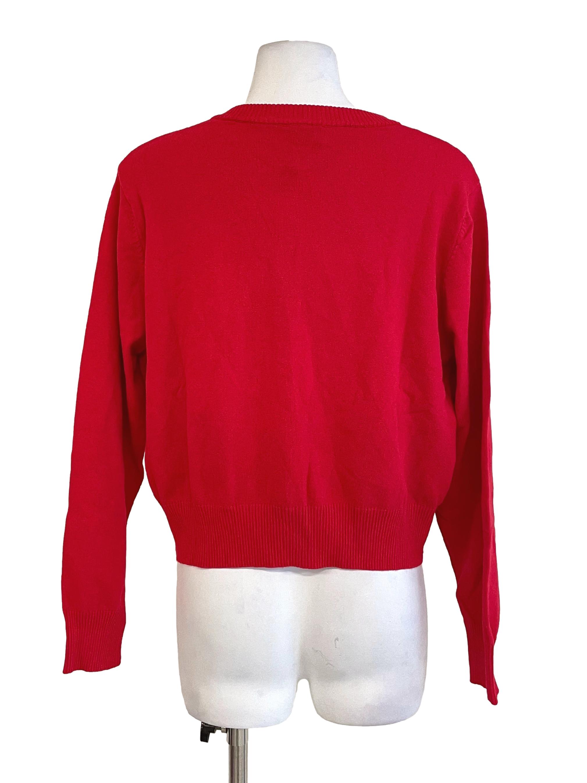 Candy Red Round Neck Cardigan