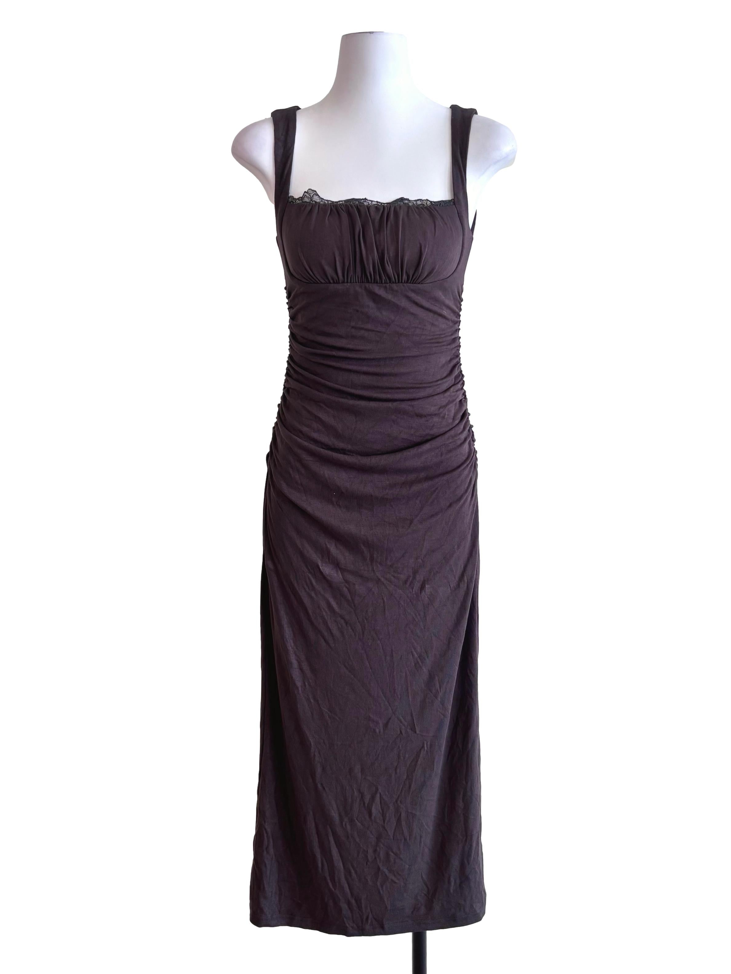 Anchor Grey Lace Hem Square Neck Drape Dress