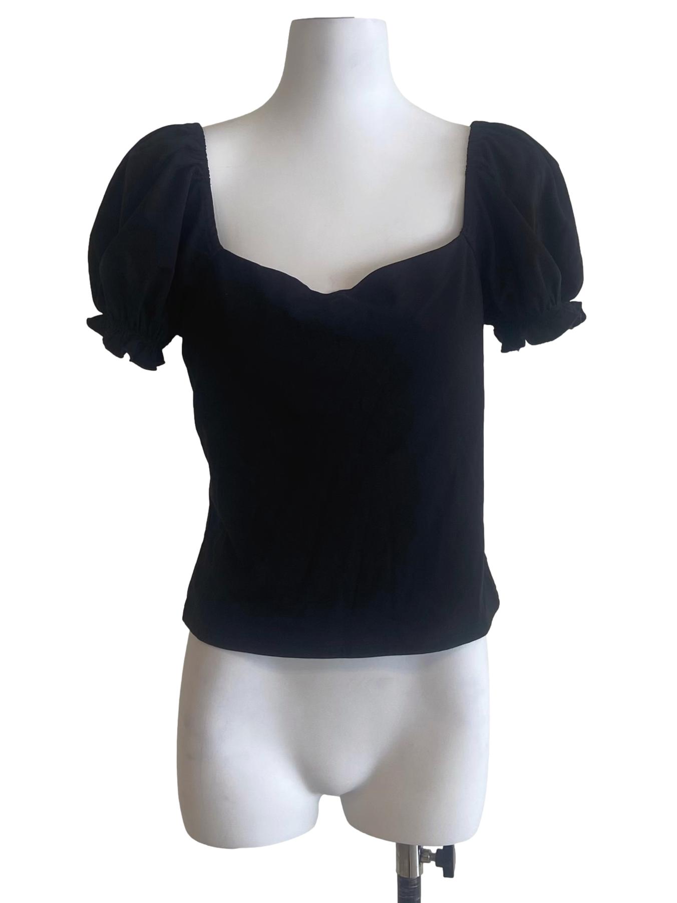 Black Square Neck Twill Top