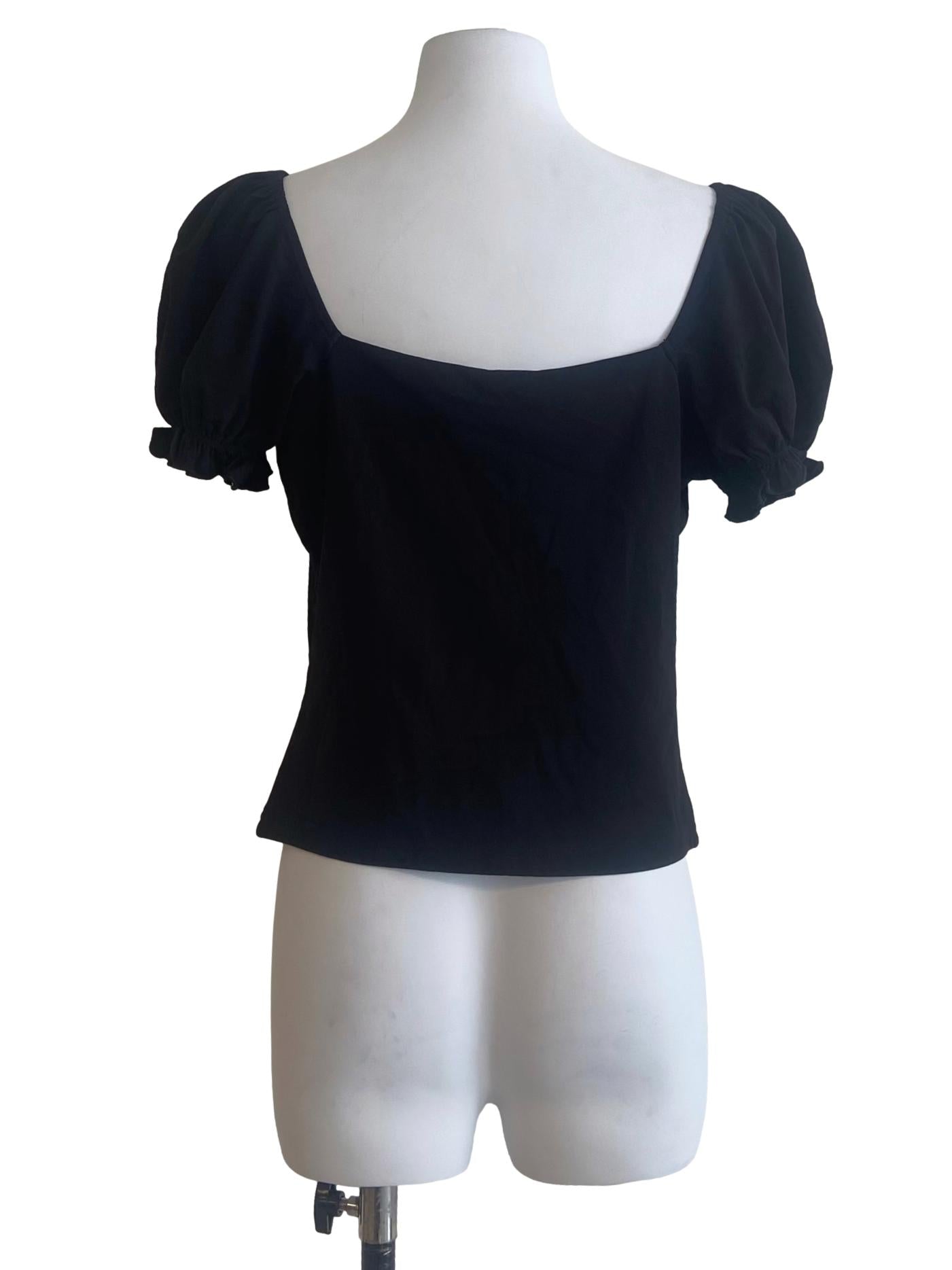 Black Square Neck Twill Top