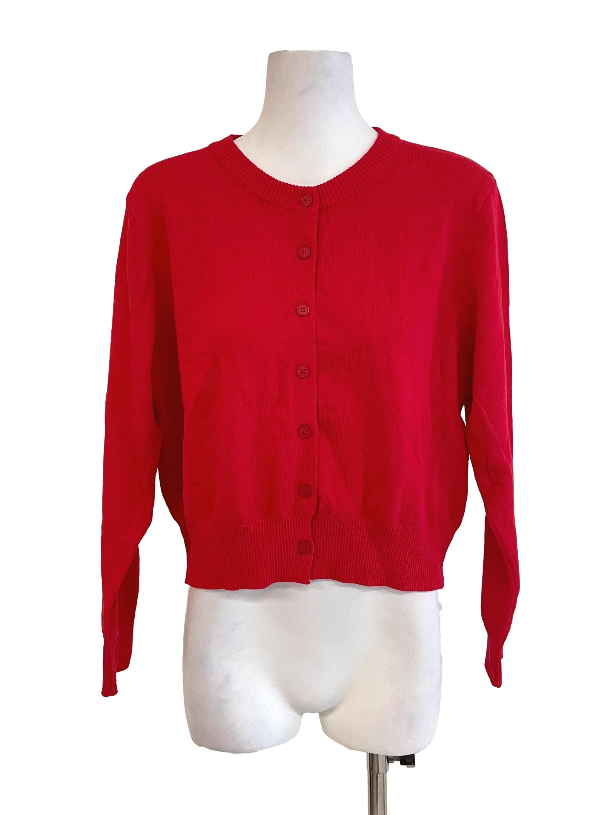 Candy Red Round Neck Cardigan
