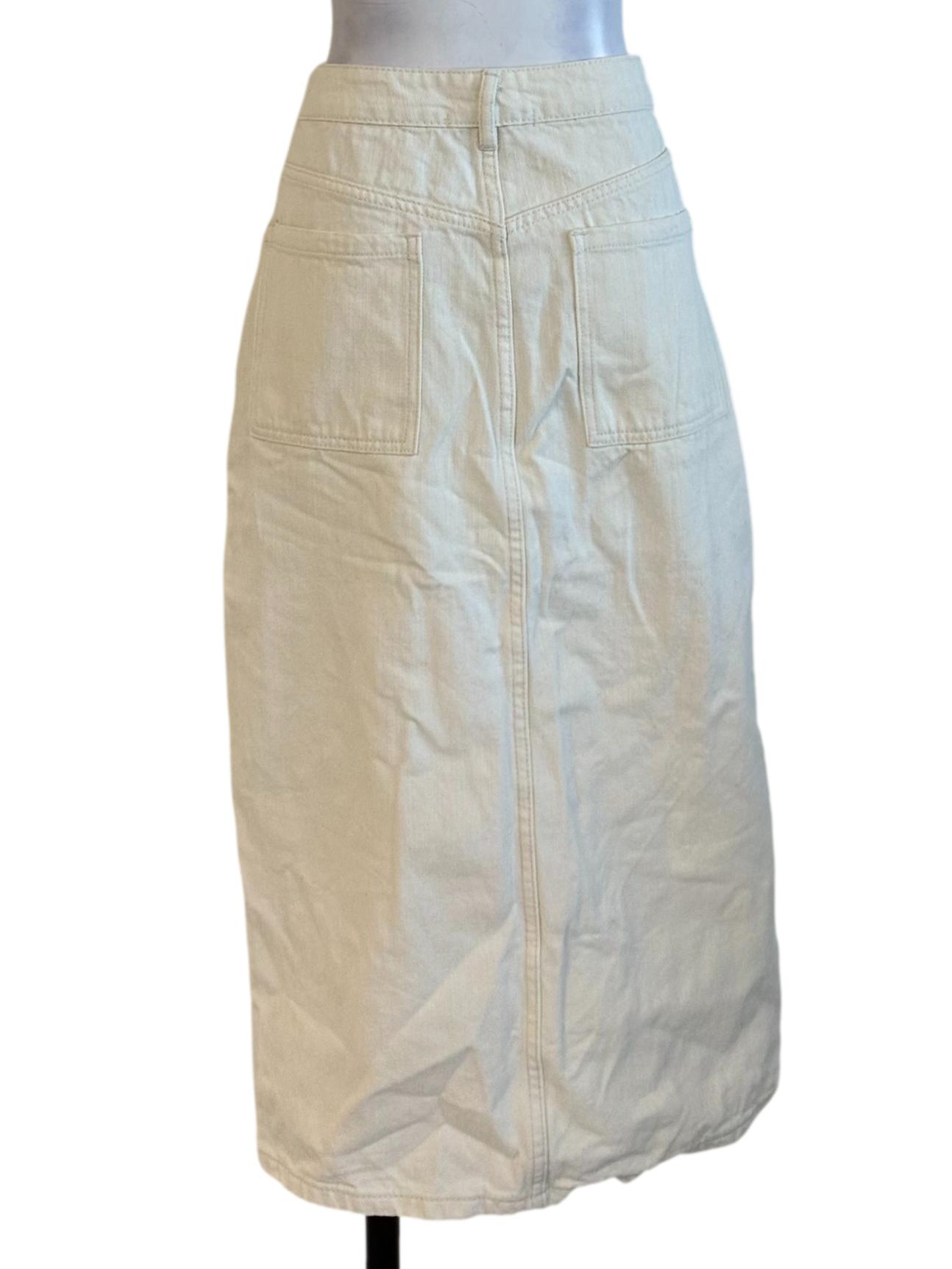 Cream White Denim Slit Skirt