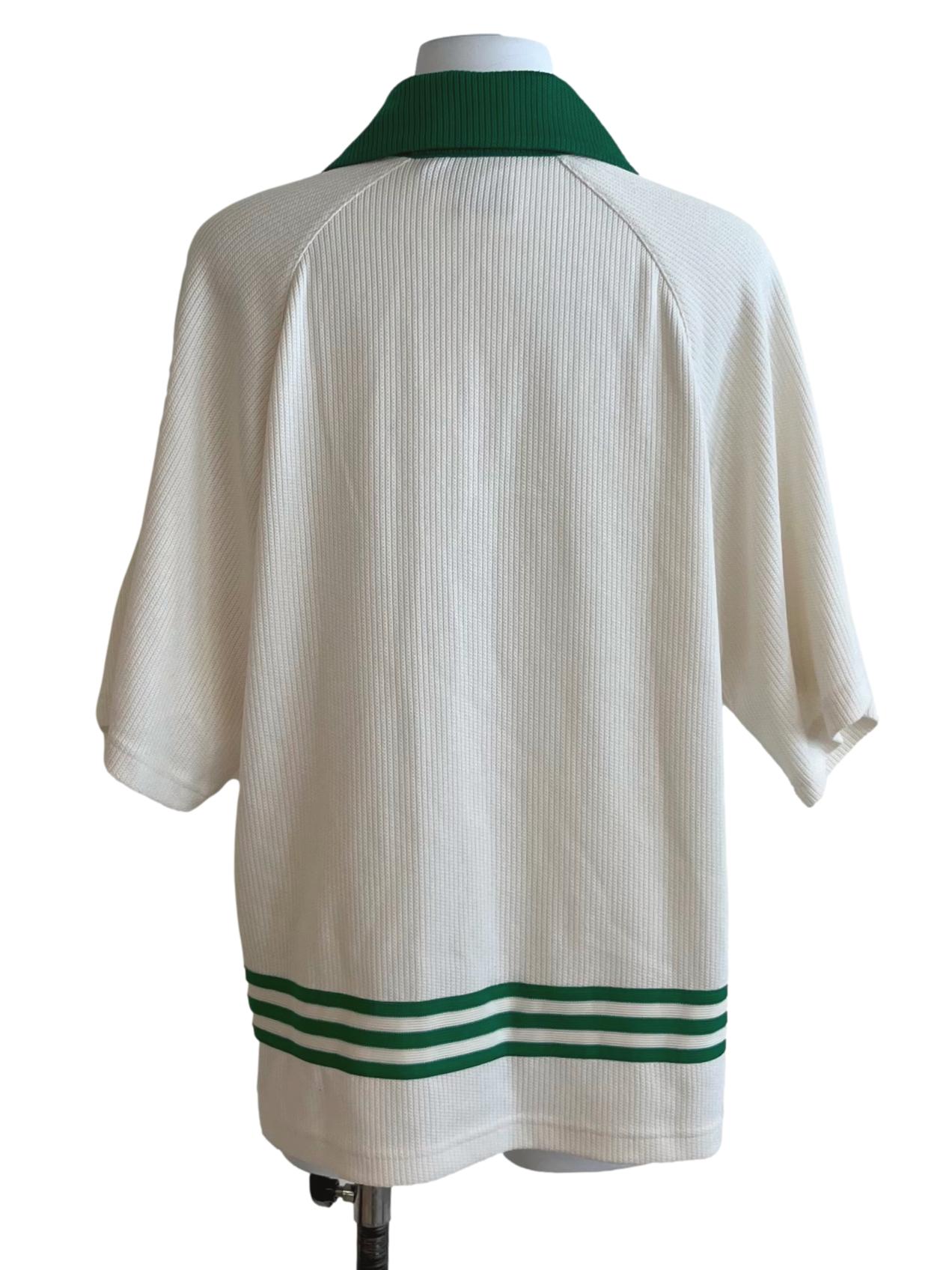 Cream and Green Adicolor 70s Knit Polo Shirt