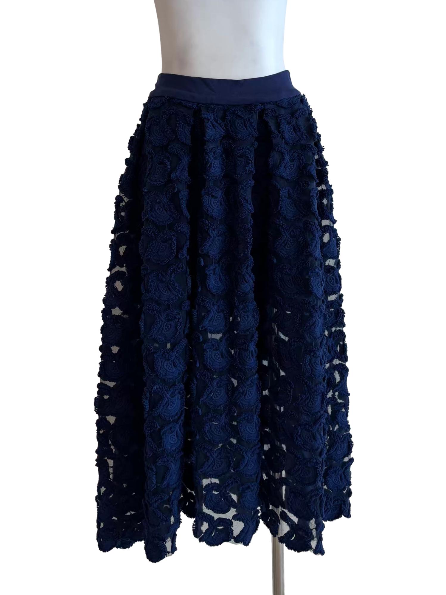 Navy Blue 3D Floral Lace Skirt