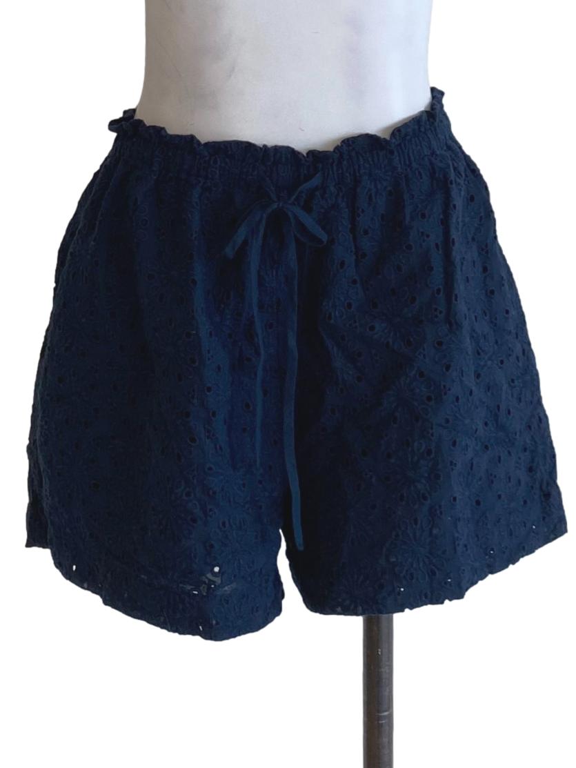 Navy Blue Lace Ruffle Detail Tie Front Shorts