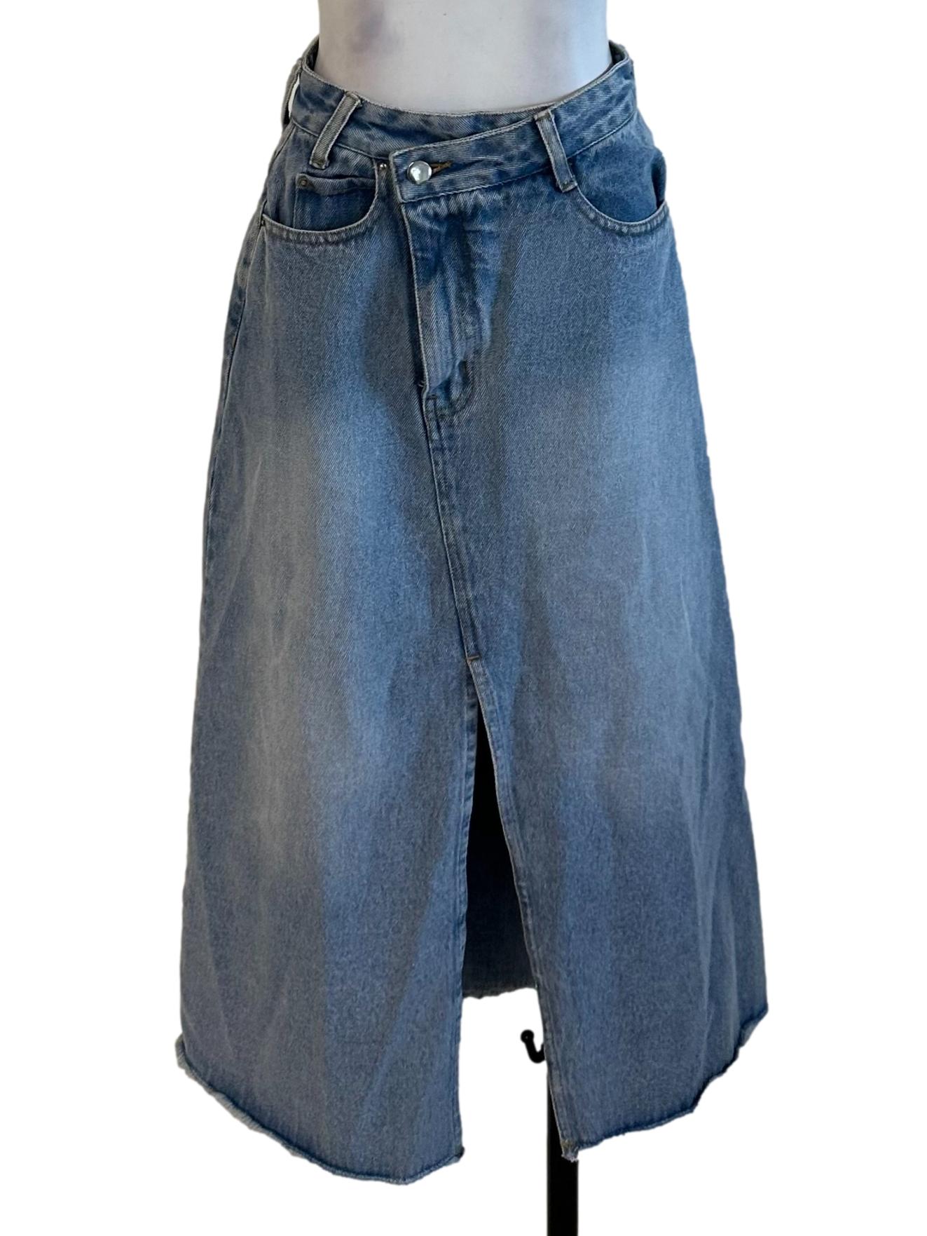 Light Blue Denim Slit Skirt