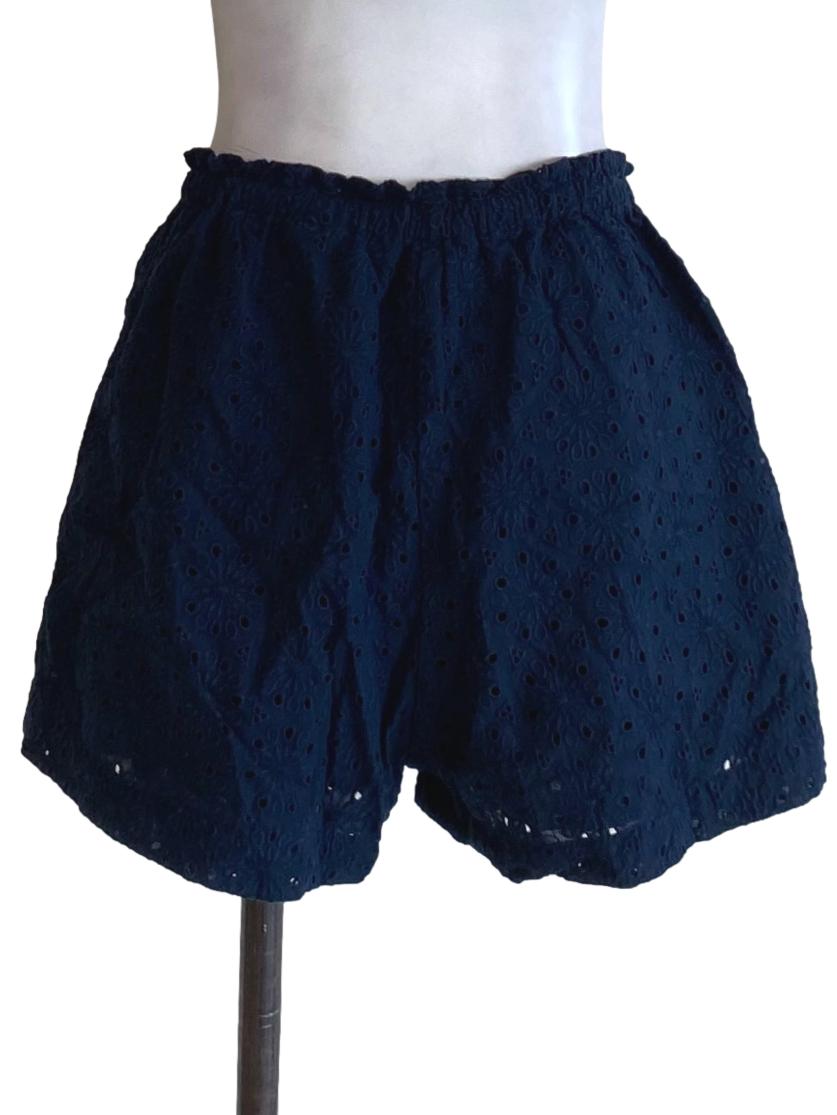 Navy Blue Lace Ruffle Detail Tie Front Shorts