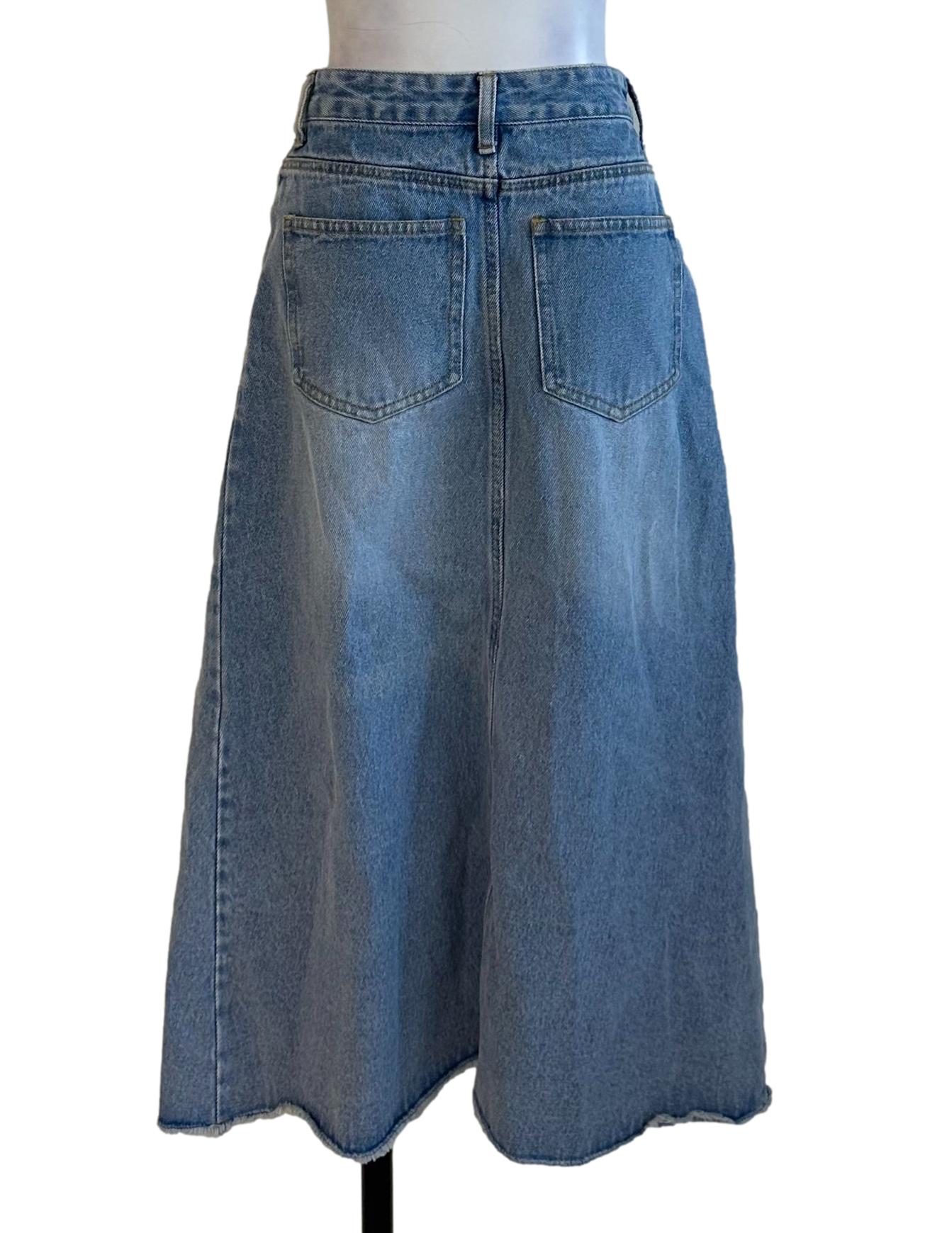 Light Blue Denim Slit Skirt