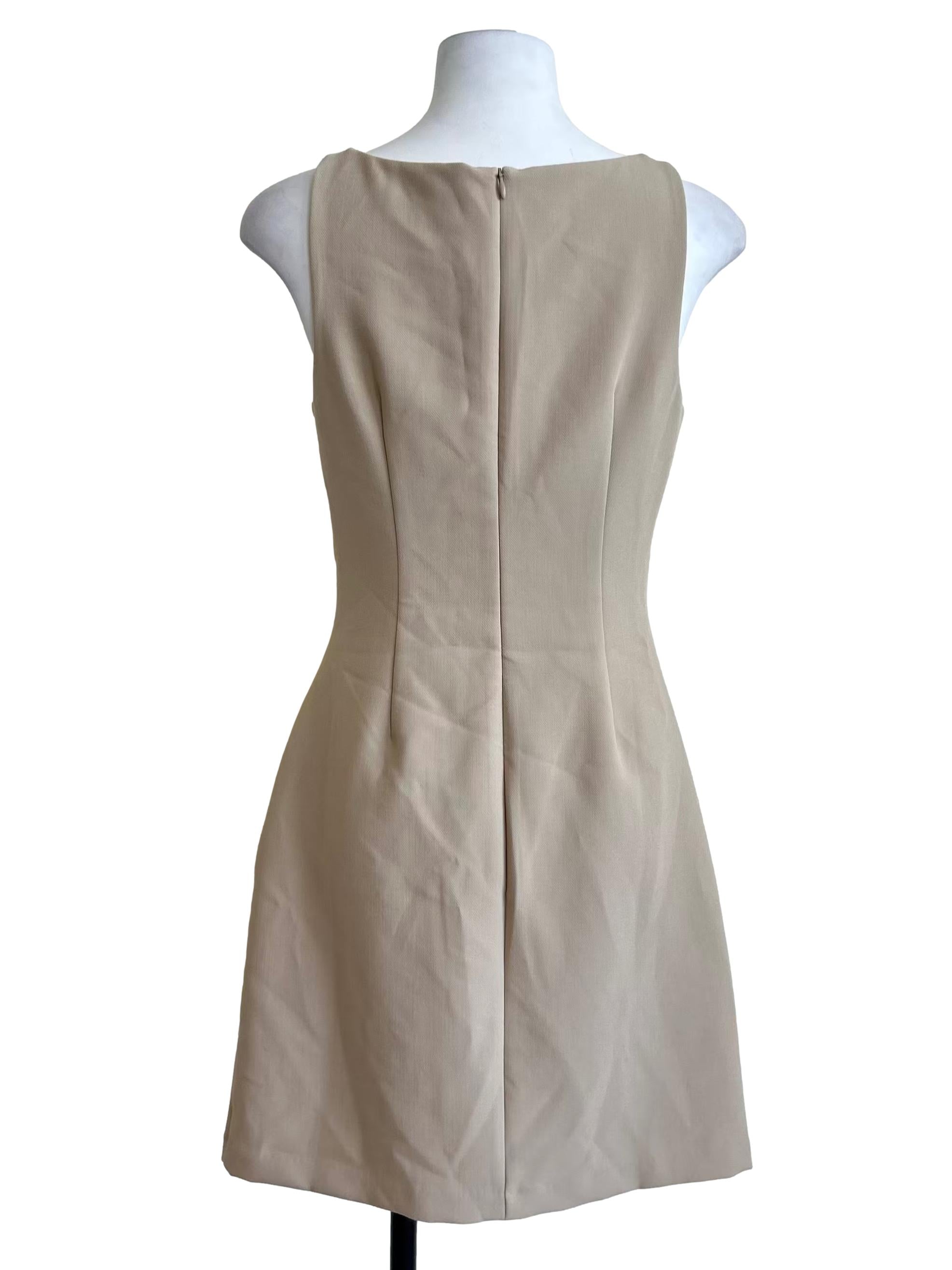 Beige Boat Neck Ruched Dress LB