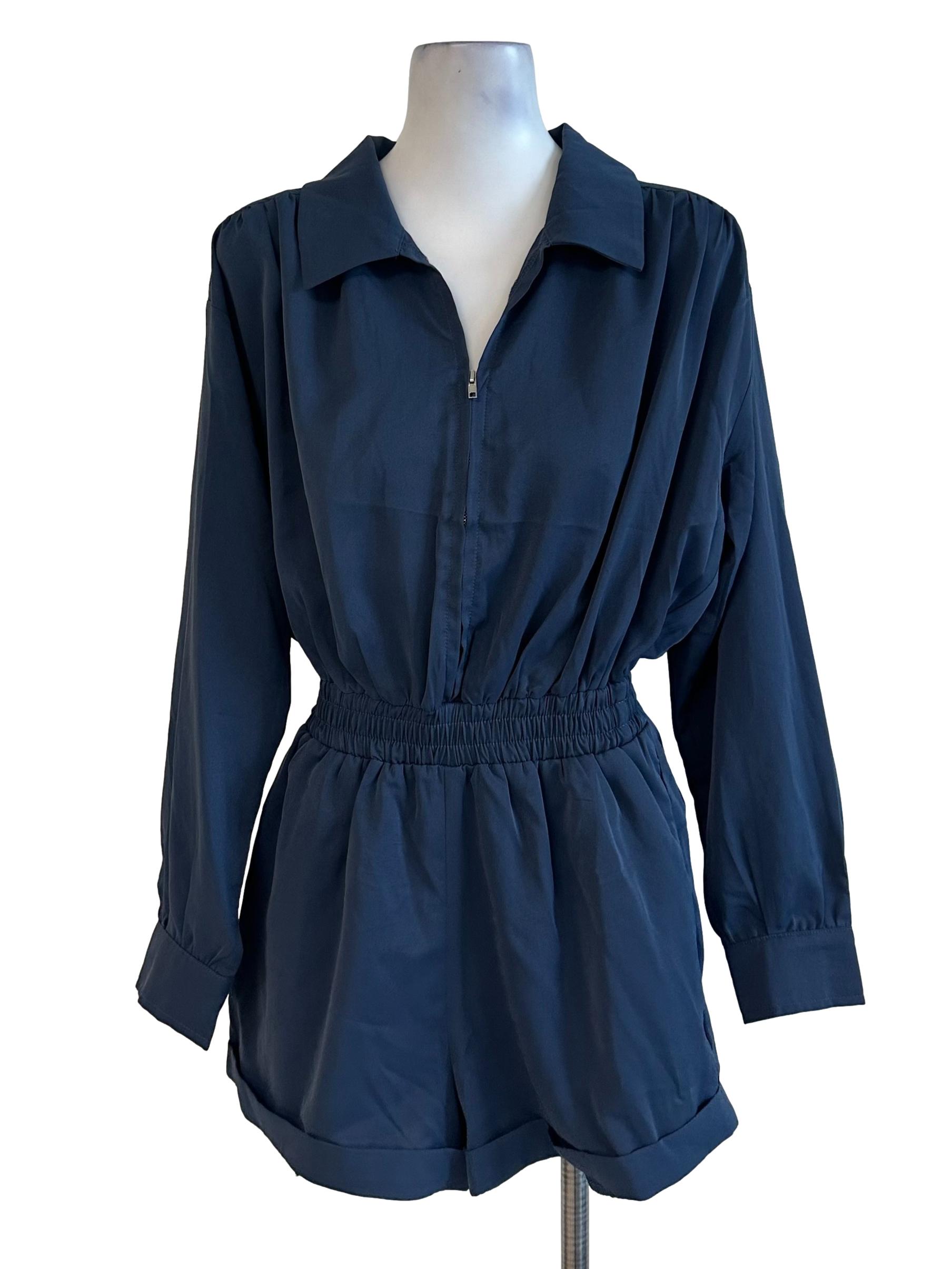 Spruce Blue Collar V Neck Rompers
