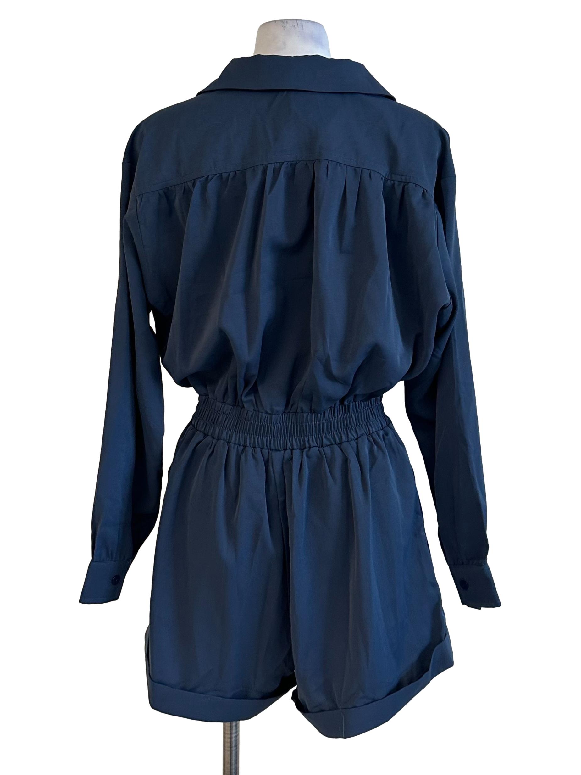 Spruce Blue Collar V Neck Rompers