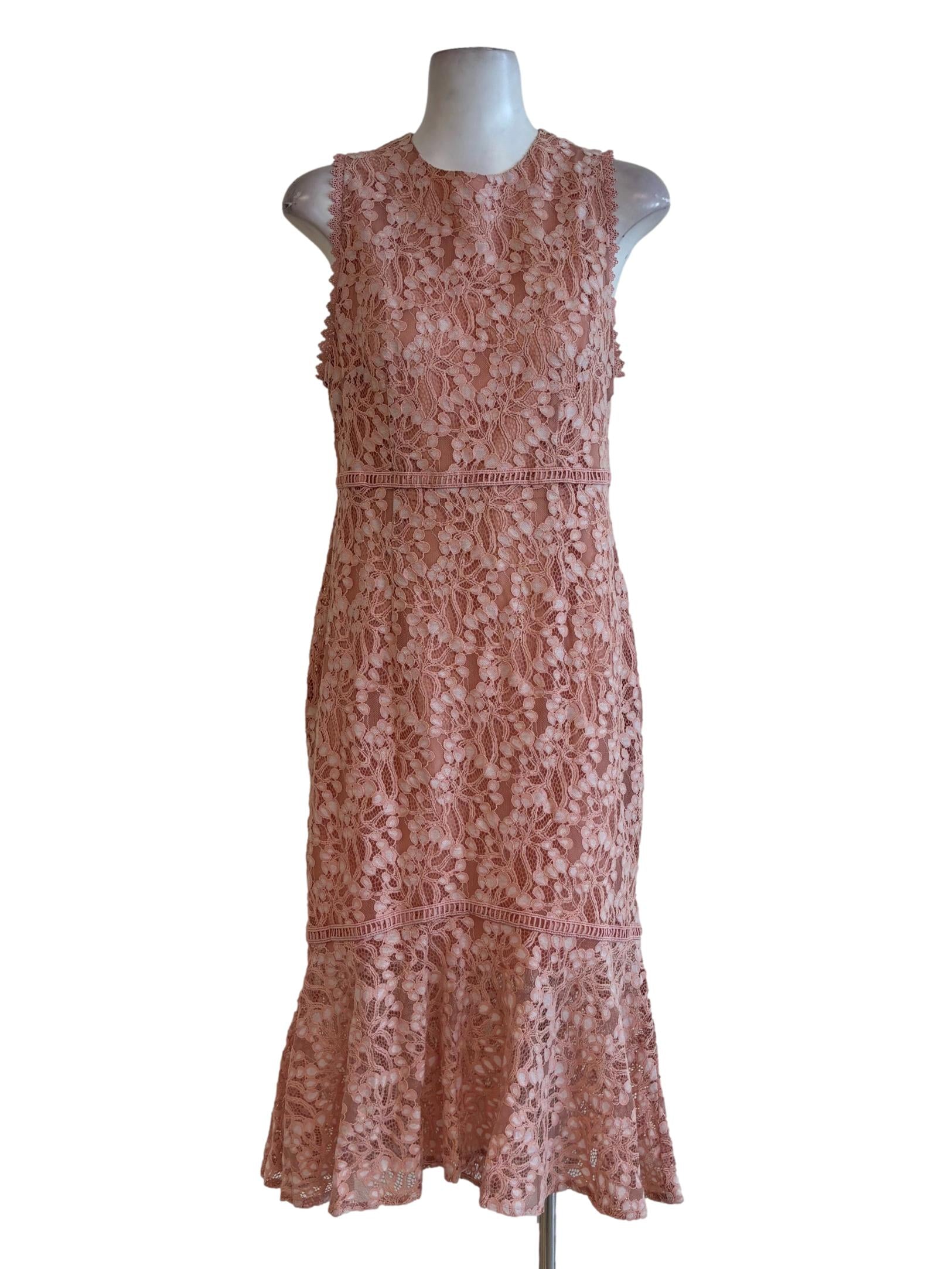 Salmon Pink Floral Lace Dress