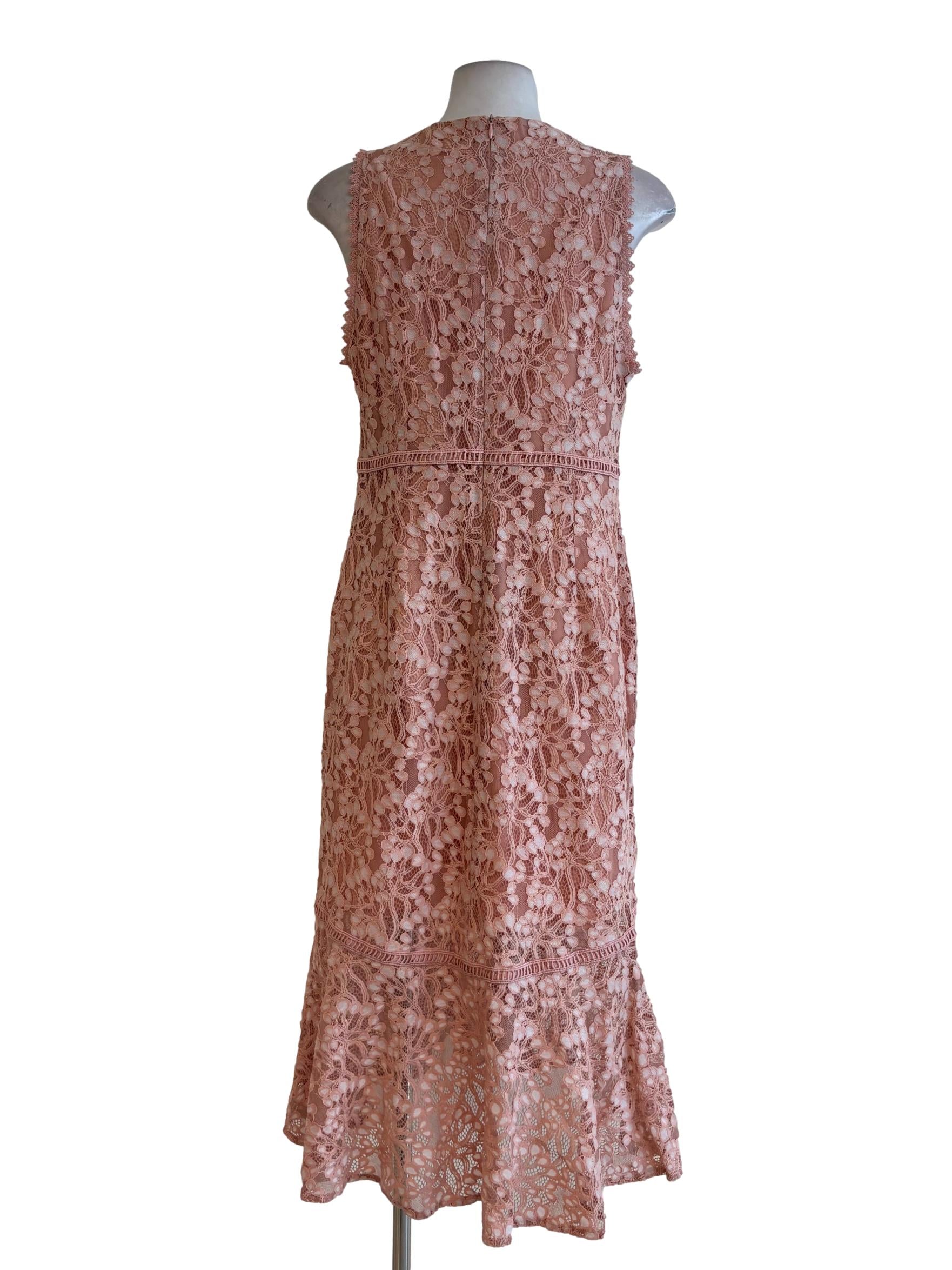 Salmon Pink Floral Lace Dress