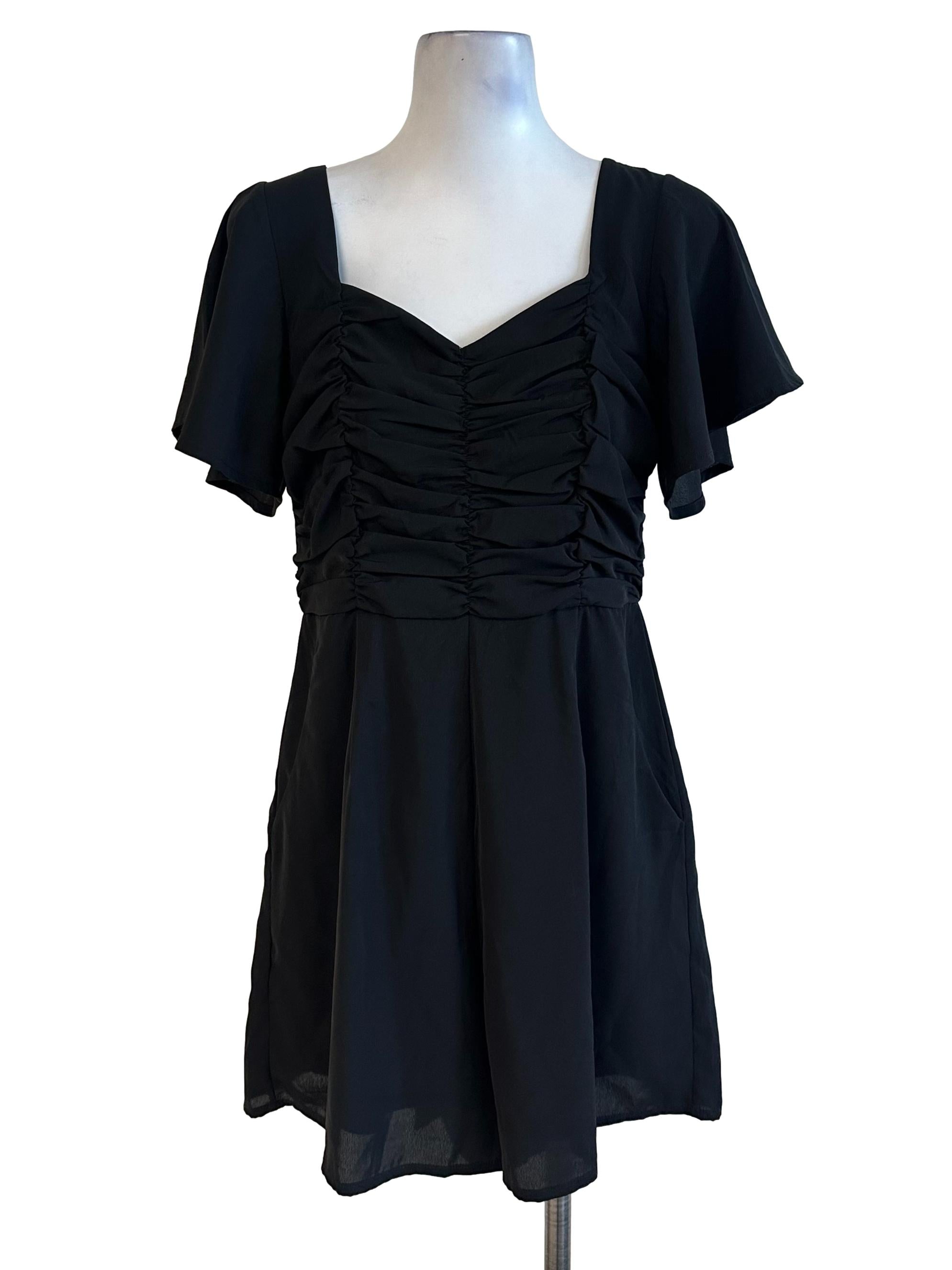 Raven Black Ruched Sweetheart Rompers