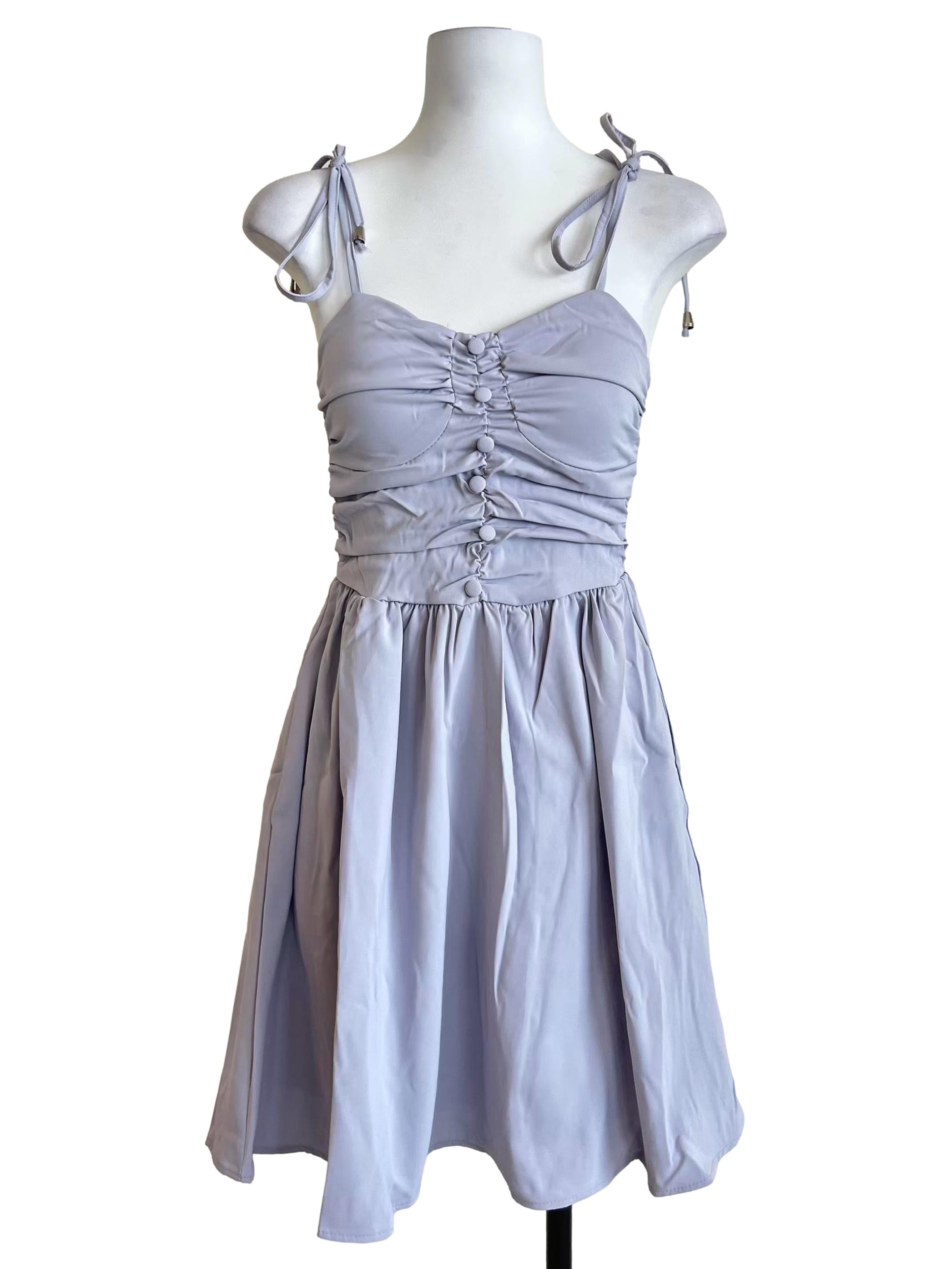 Lavender Ruched Button Front Dress