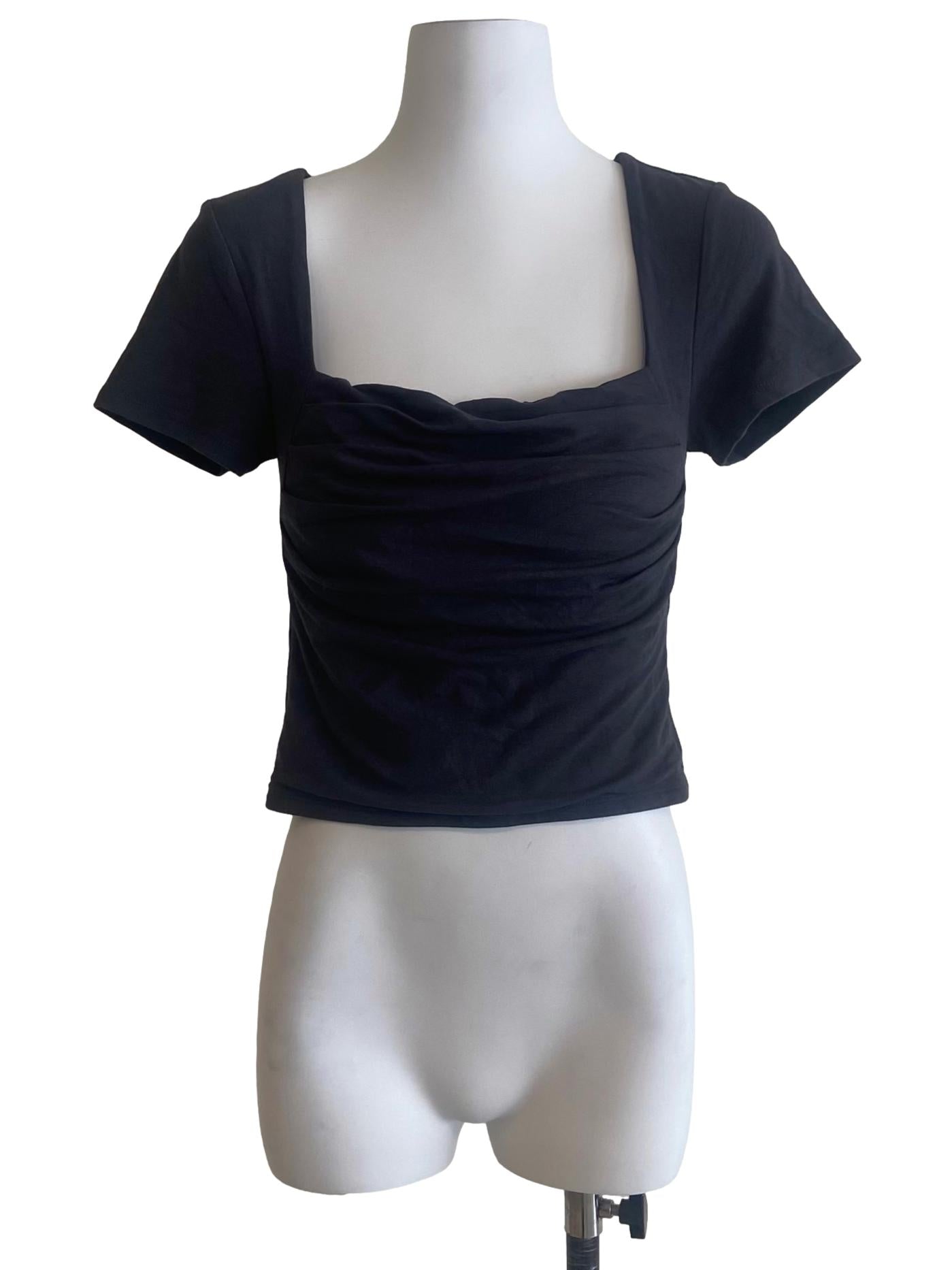 Pebble Grey Twill Square Neck Blouse