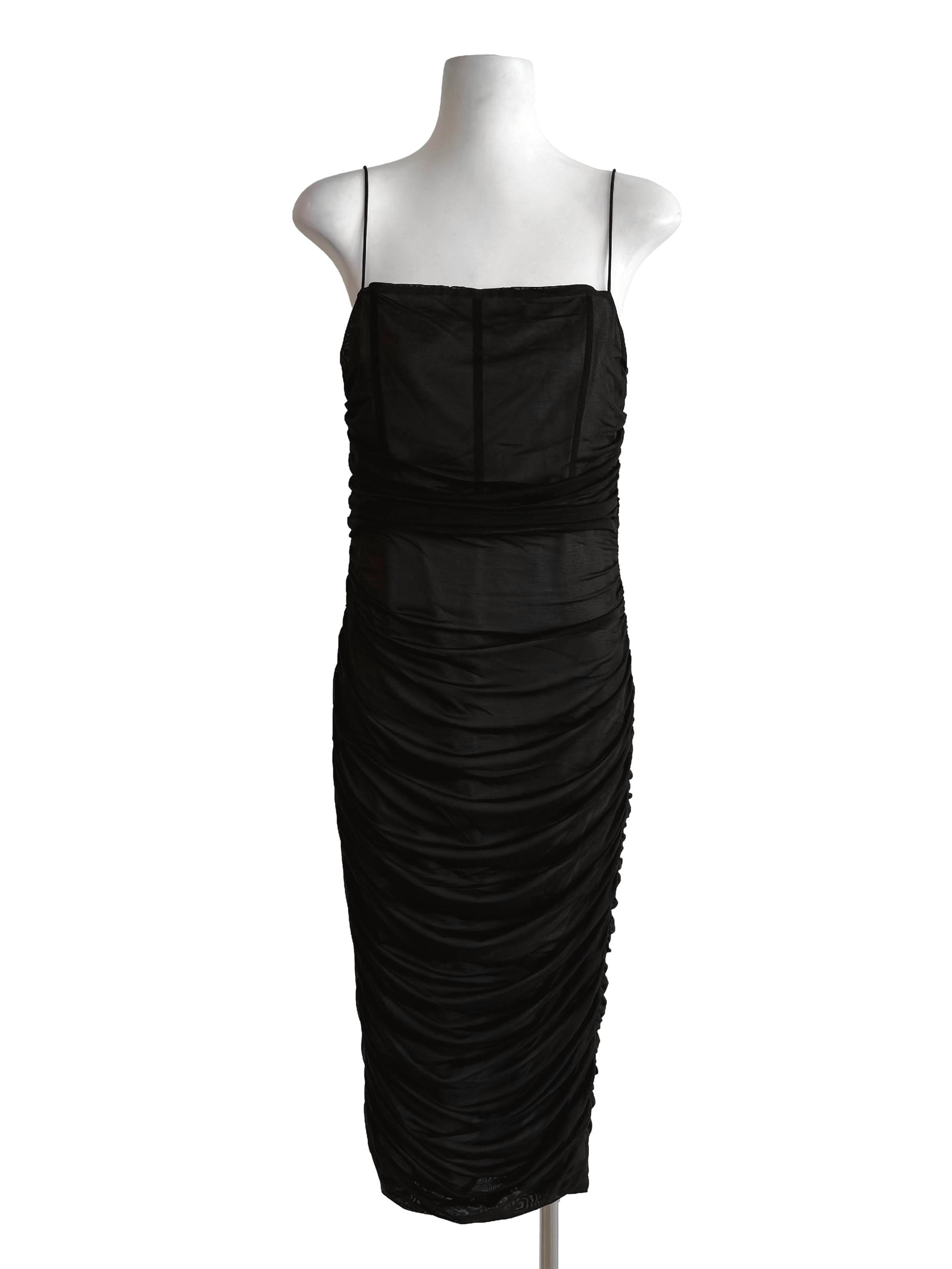 Black Mesh Draped Bodycon Dress