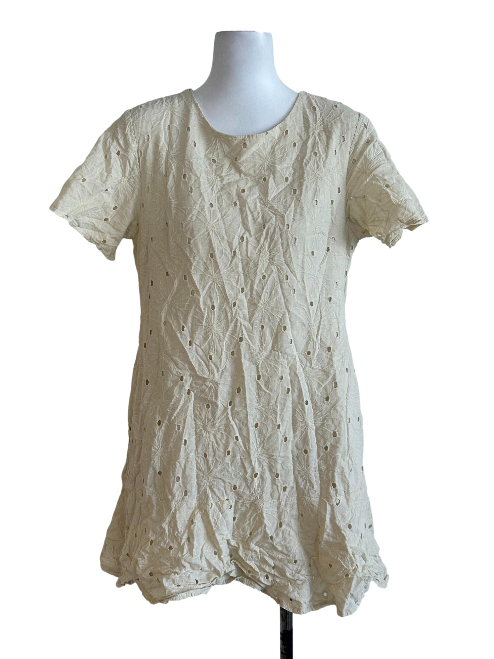 Soft Yellow Eyelet Embroidery Dress