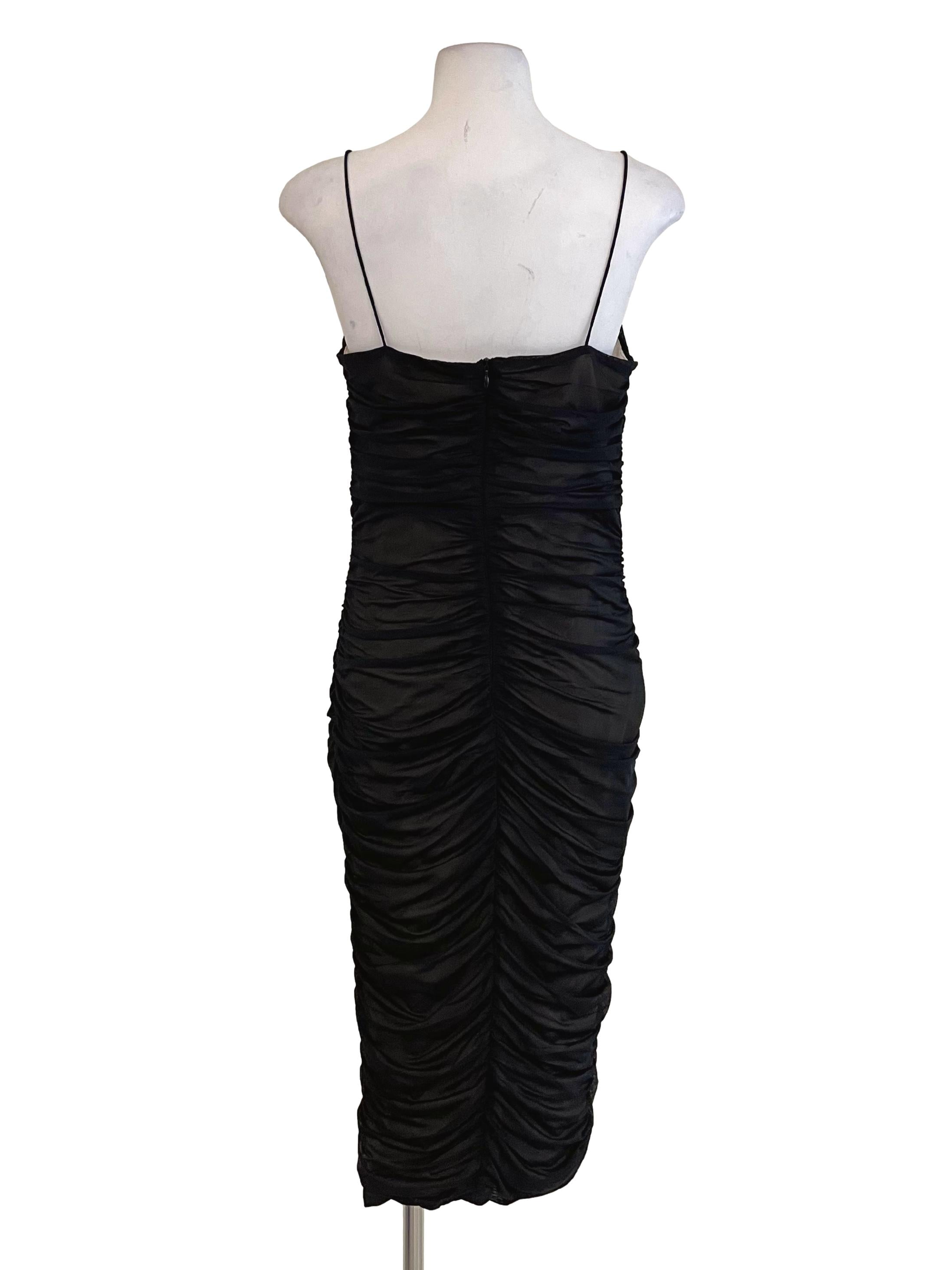 Black Mesh Draped Bodycon Dress